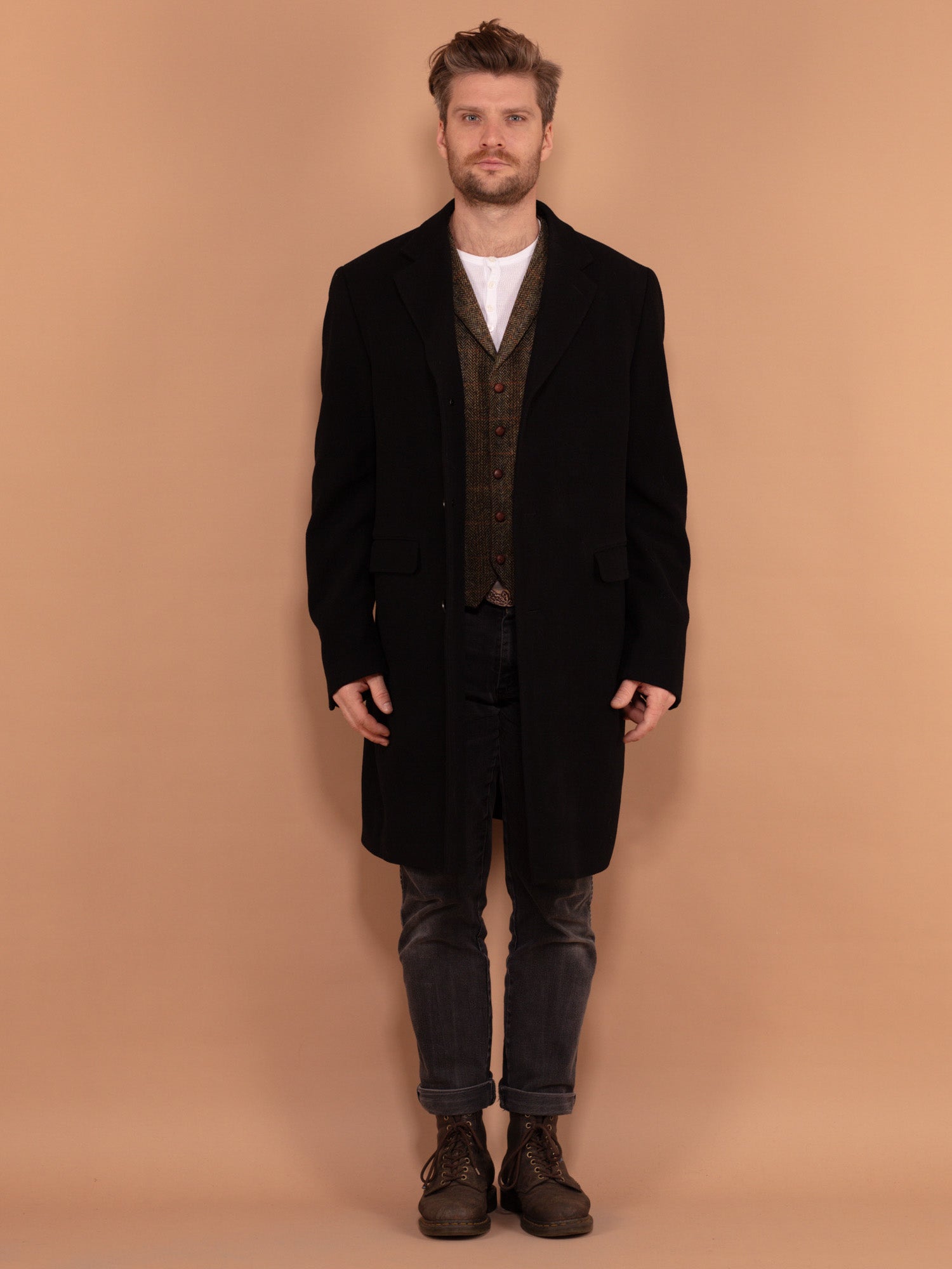 Vintage 00's Men Wool Blend Coat in Black by Northern Grip