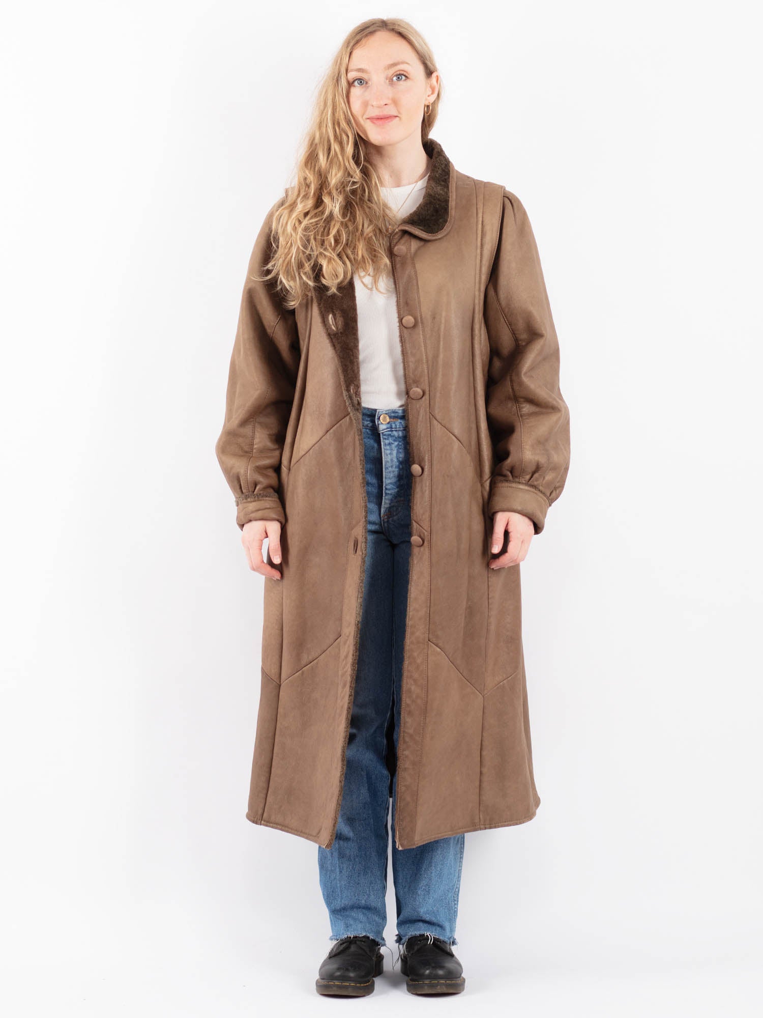 Vintage 80's Women Sheepskin Coat in Brown by Northern Grip