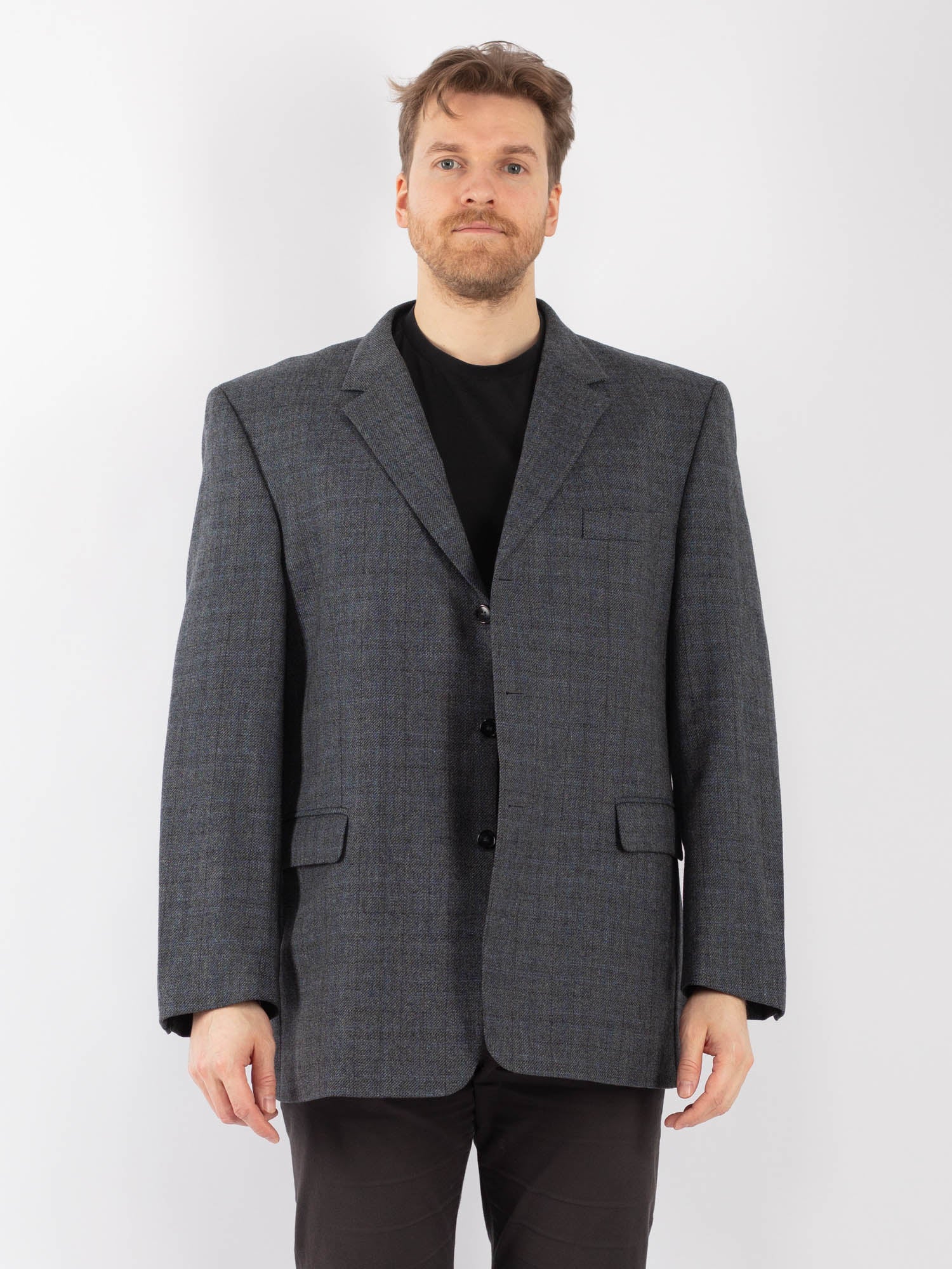 Vintage 90's Men Wool Blazer Jacket in Gray by Northern Grip