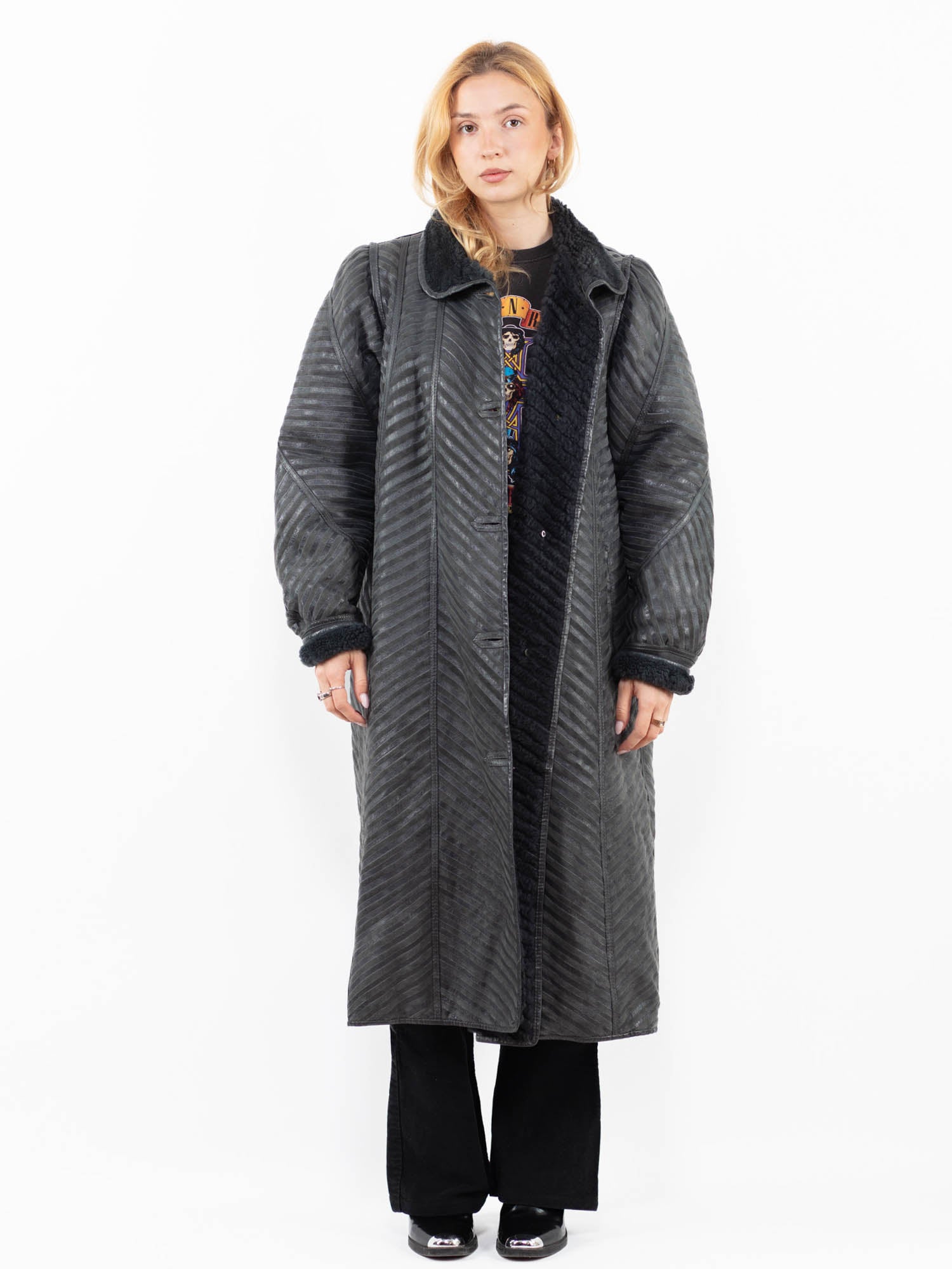 Vintage 80's Women Sheepskin Shearling Coat in Gray by Northern Grip