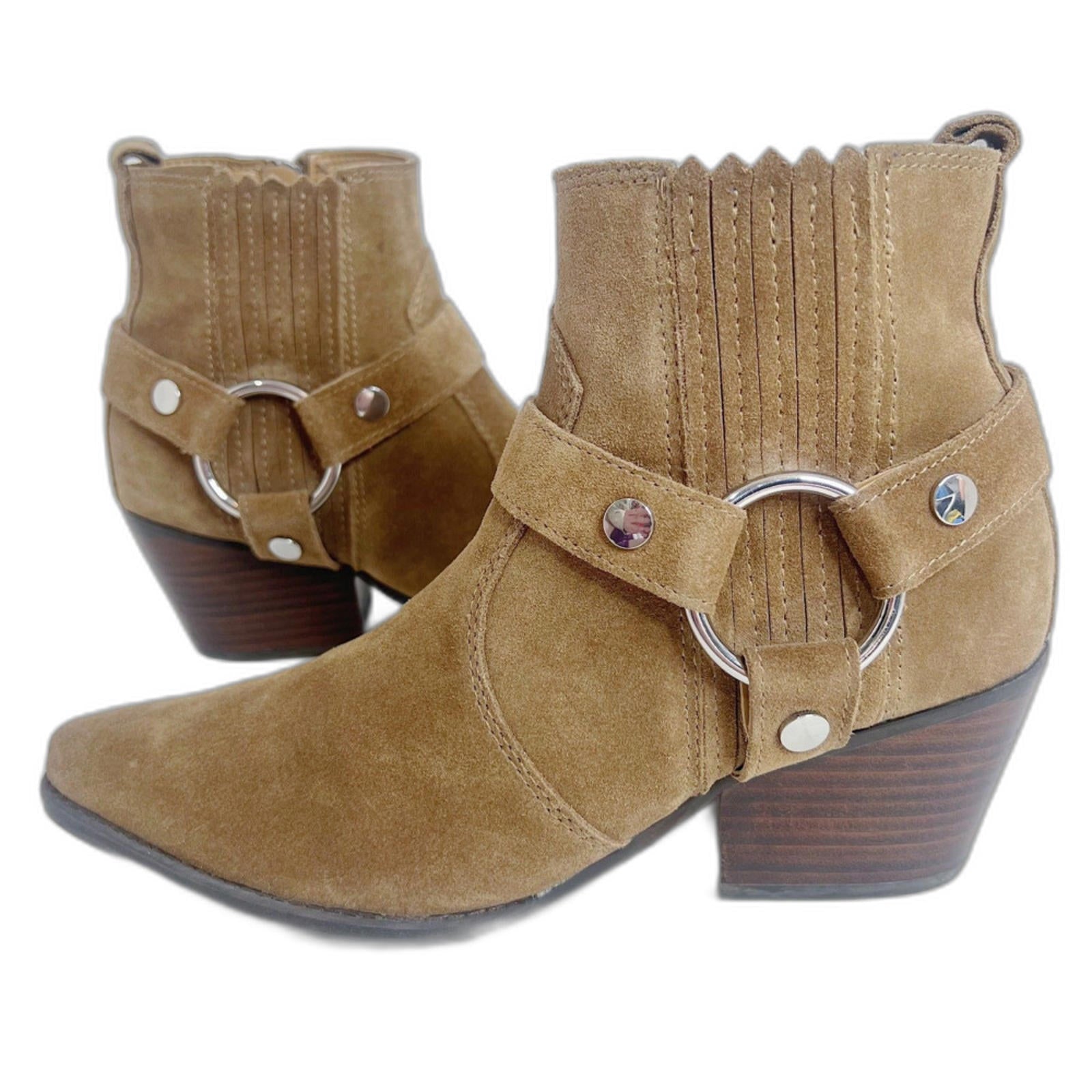 Marc Fisher Halie Tan Suede Booties Leather Ankle Boots Western Size 9 by Hot Girl Secondhand