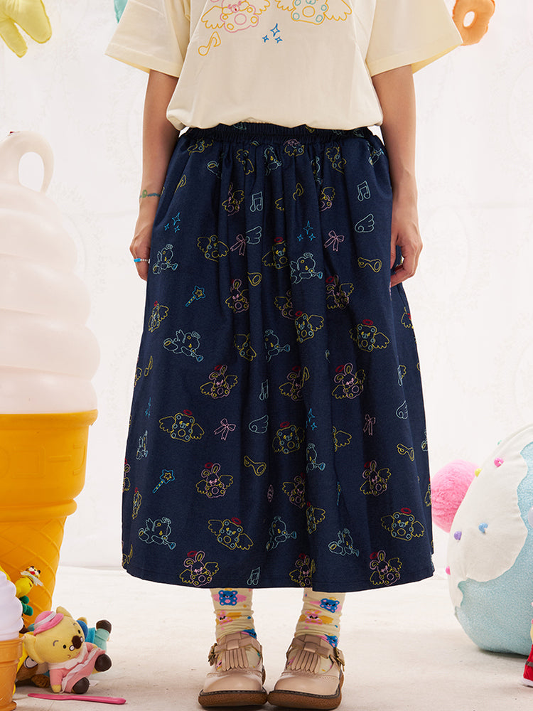 NIKKOU Cute Japanese Style A-Line Skirt | Harajuku Animal Angel Embroi by Land Decora