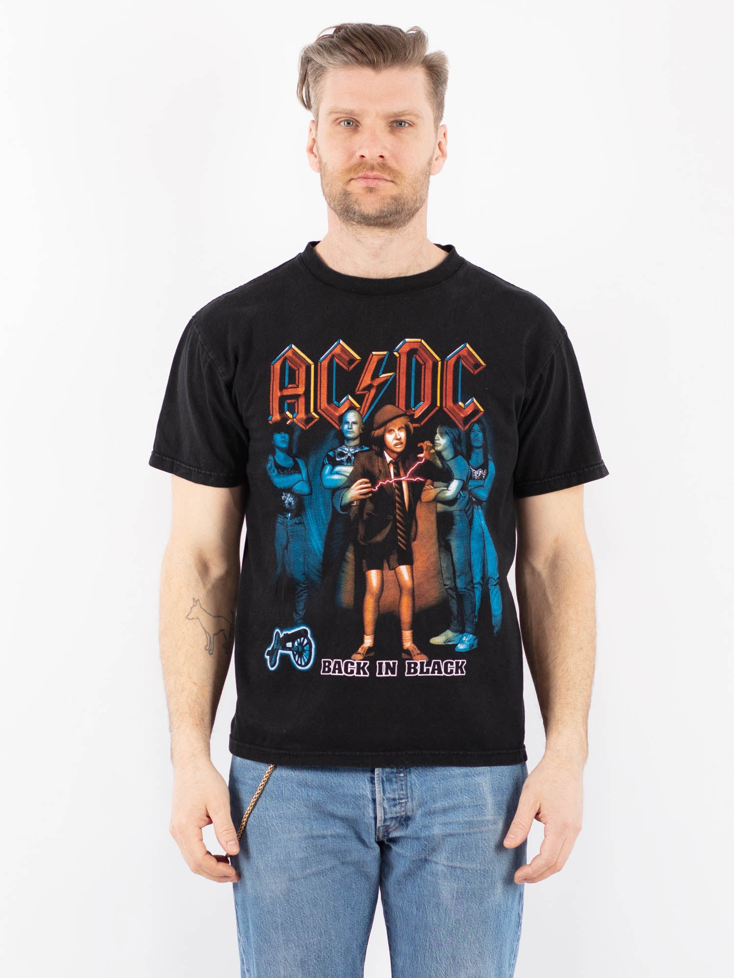 Vintage 90's Men AC/DC Print T-Shirt in Black by Northern Grip