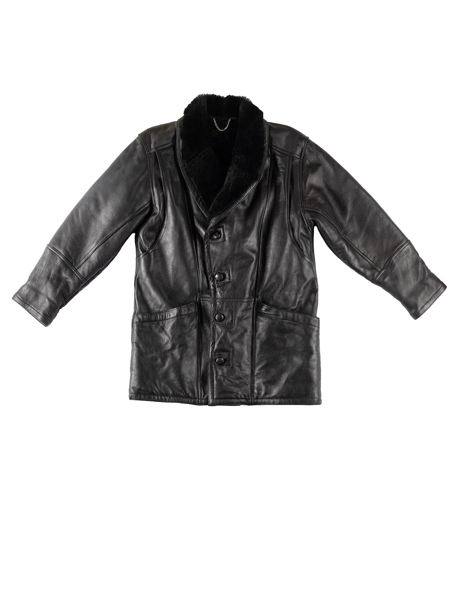 Vintage 80's Men Sheepskin Coat in Black by Northern Grip