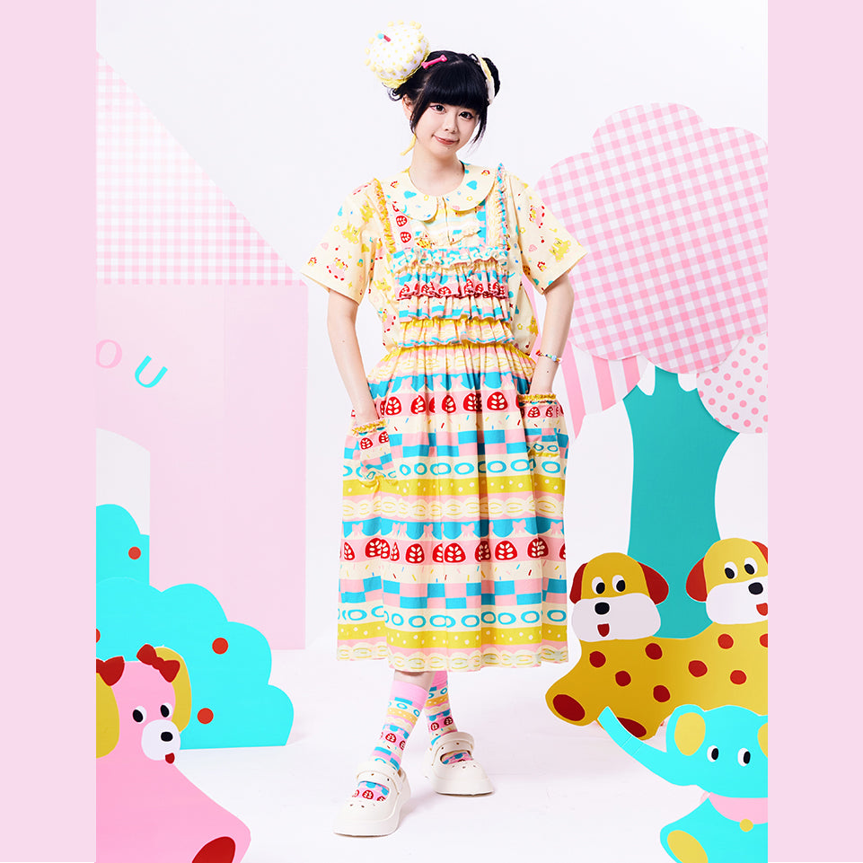 NIKKOU Home Dress Lace Trim Dress Tiered Vest Dress Showa Dress by Land Decora