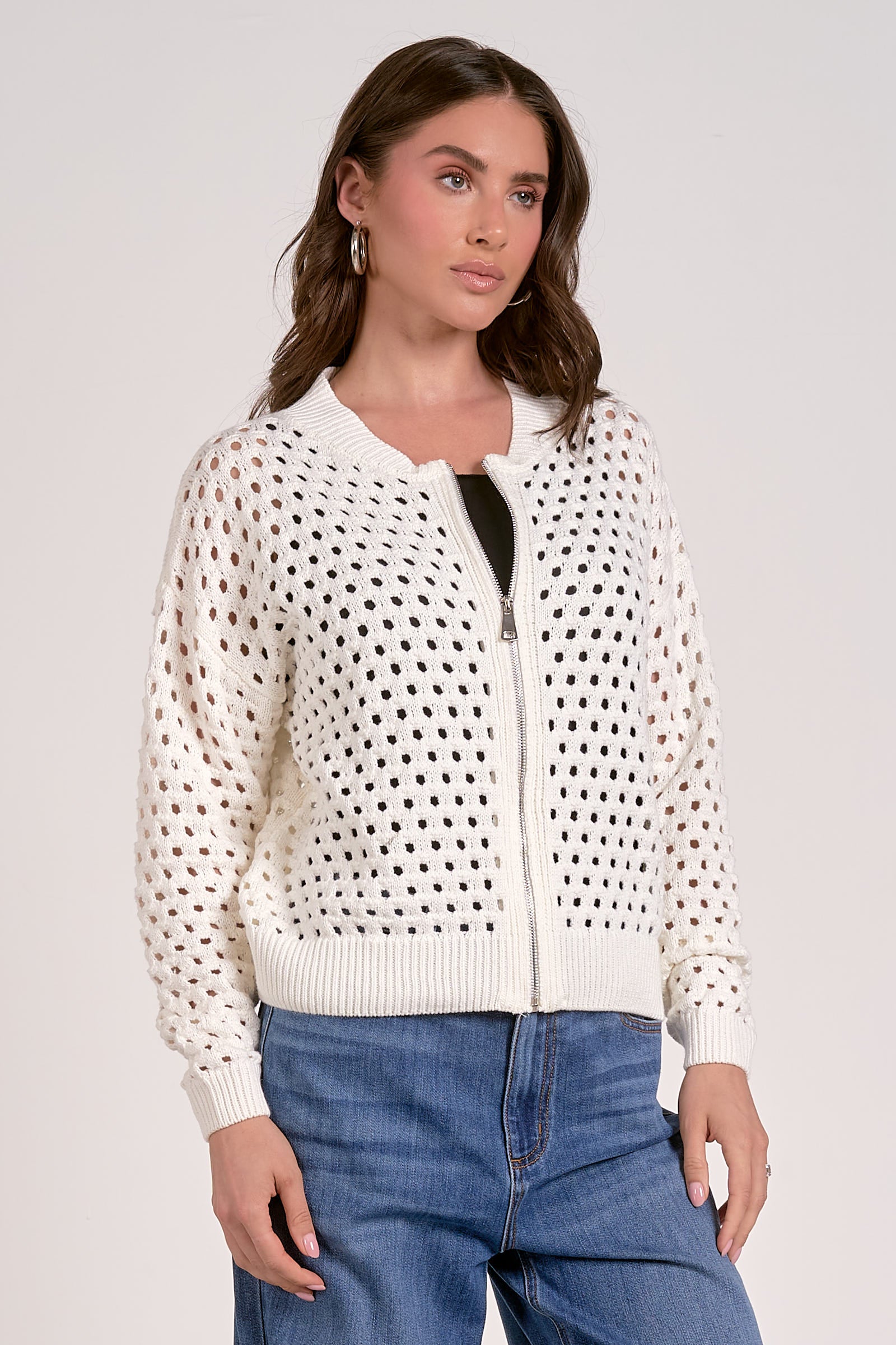 Zip-Up Sweater Cardigan - White by Sierra Deene