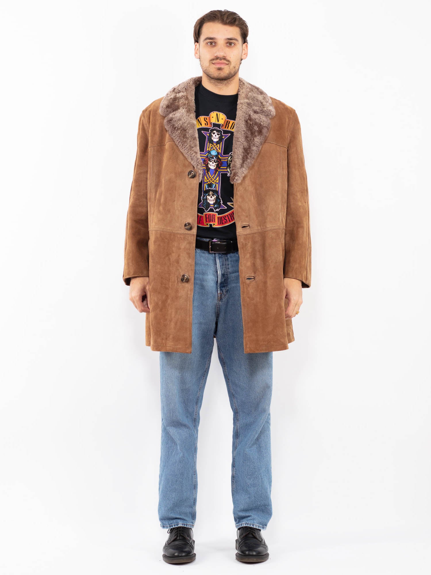 Vintage 70's Men Suede Sherpa Coat in Beige by Northern Grip