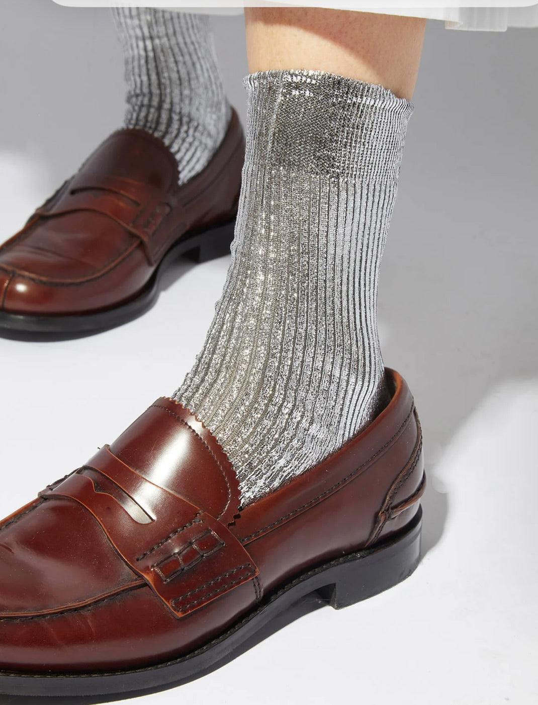 One Ribbed Laminated Metallic Socks by Sierra Deene