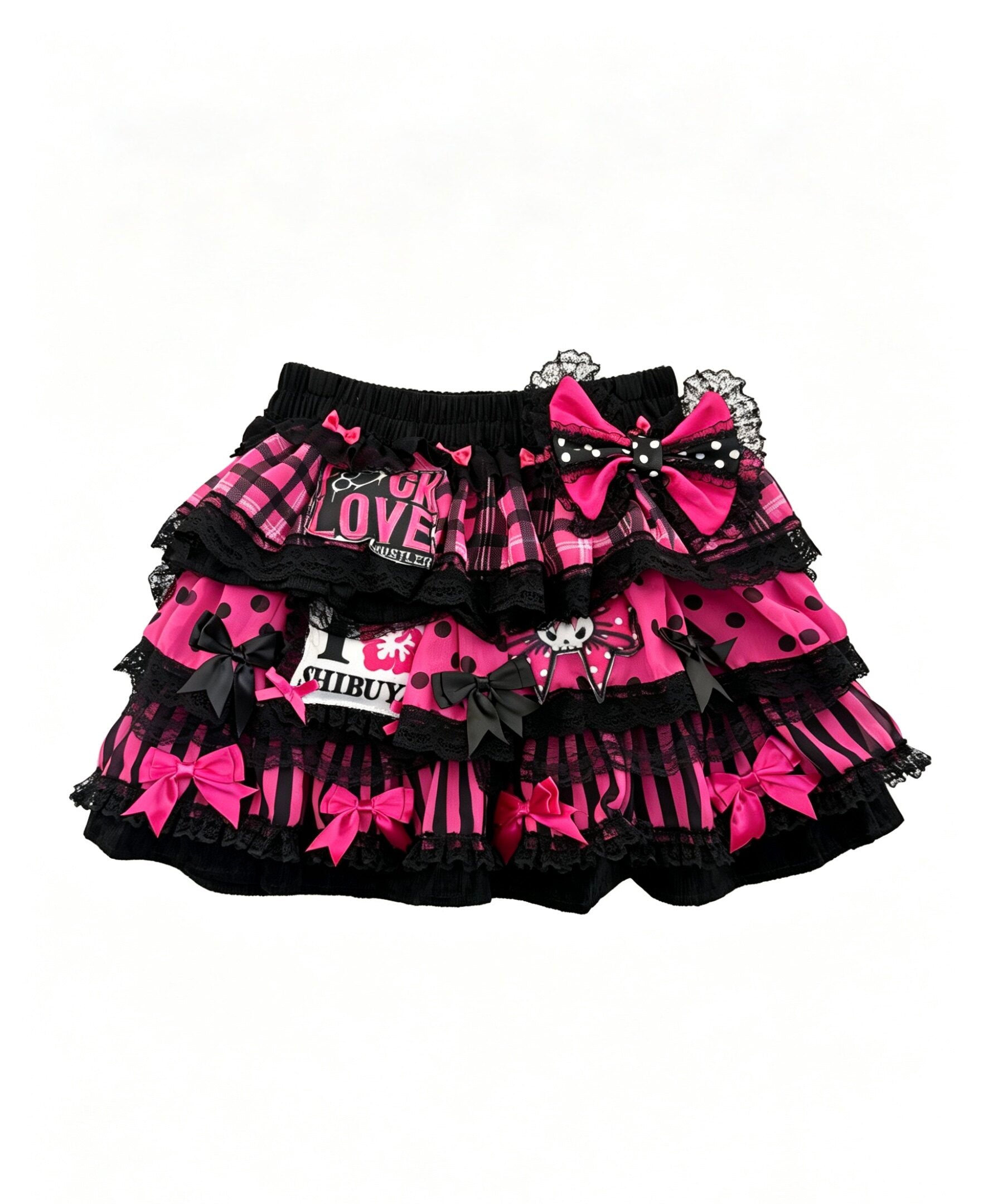 Gyaru Black Pink Lace Skirt - RedDevil by Land Decora