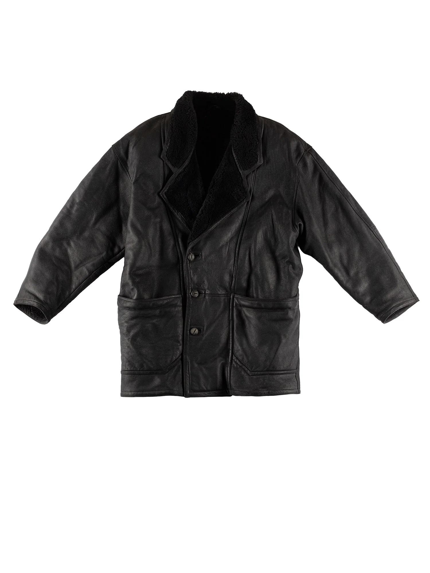Vintage 80's Men Sheepskin Coat in Black by Northern Grip