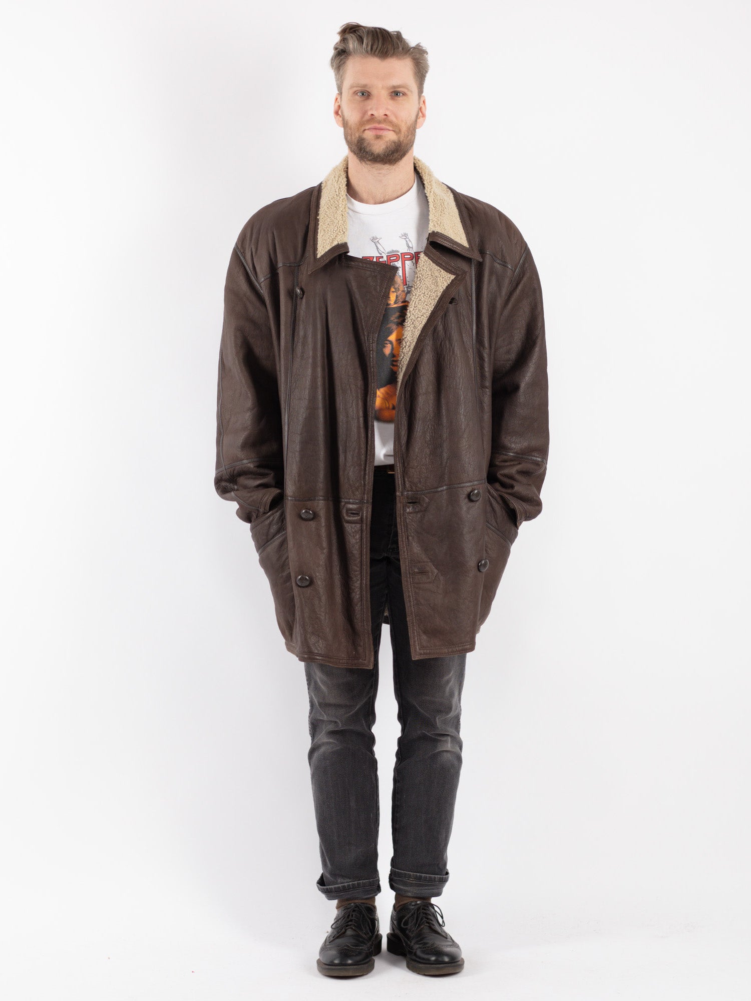 Vintage 90's Men Sheepskin Coat in Brown by Northern Grip