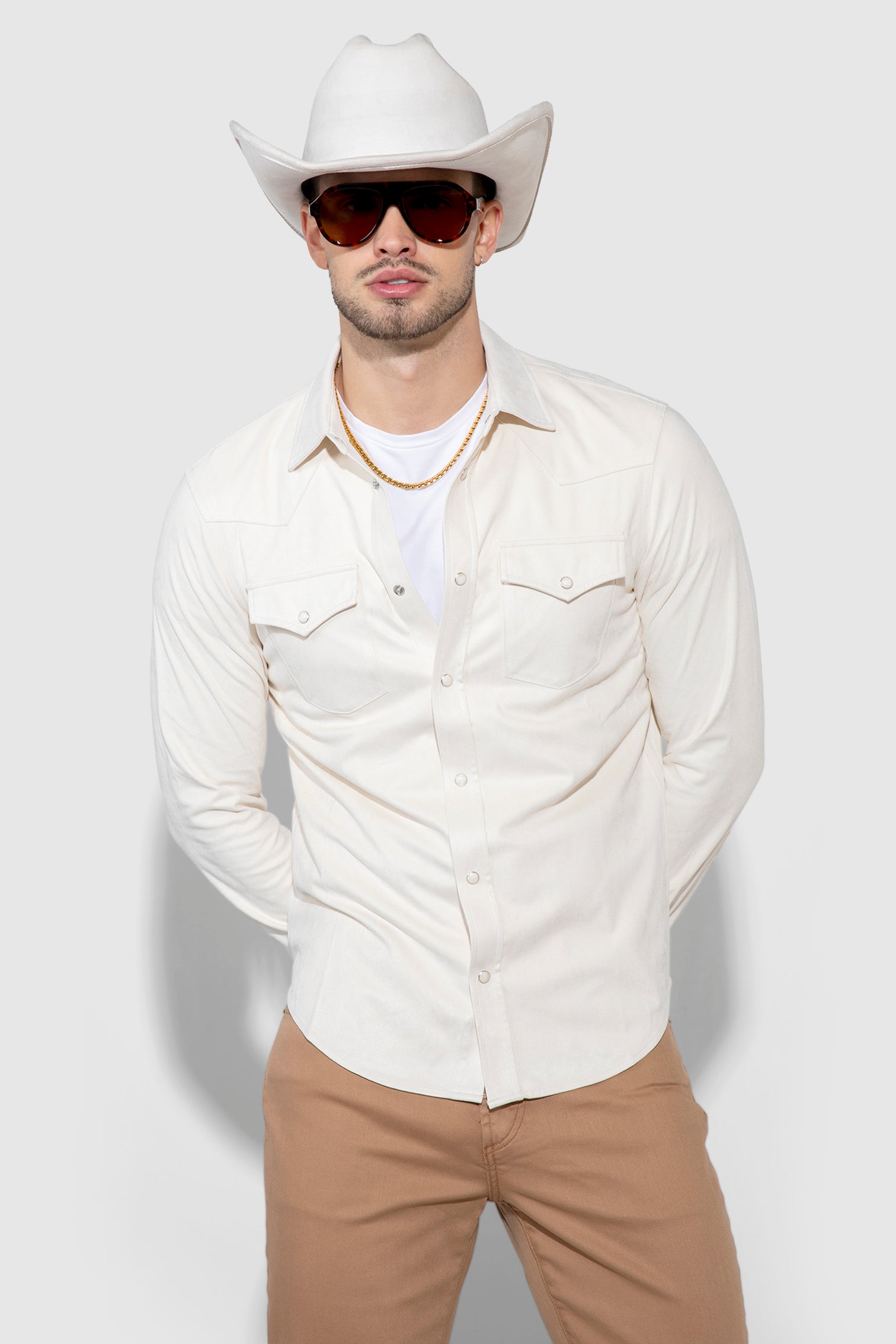Eastwood Butter Suede Vintage Blanc Stretch Western Shirt by MONFRERE