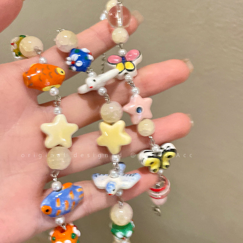Decora Kei Ceramic Butterfly Beaded Bracelet | Kawaii Harajuku Jewelry by Land Decora