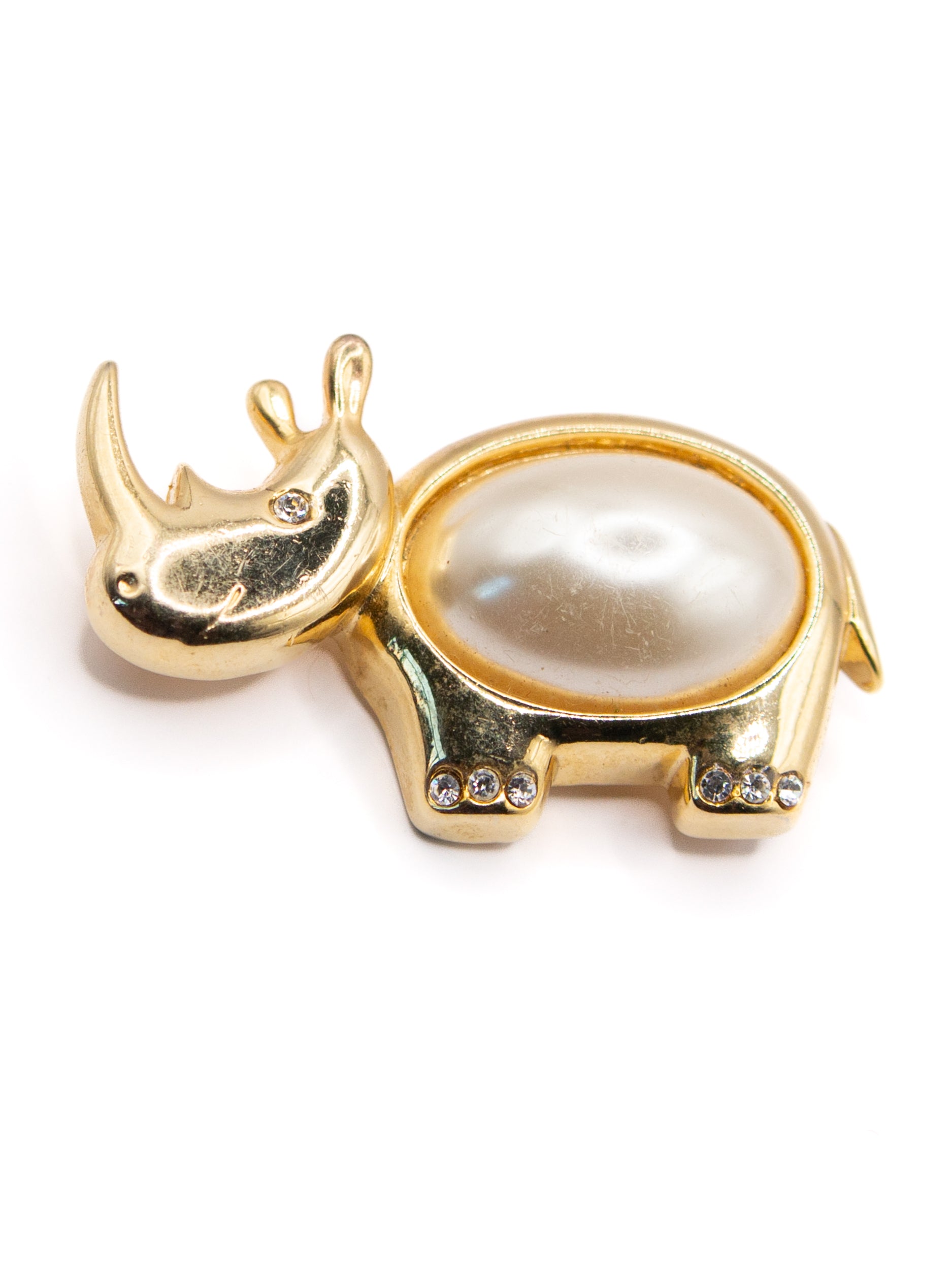 Vintage 80's Gold Tone Rhinoceros Brooch by Northern Grip