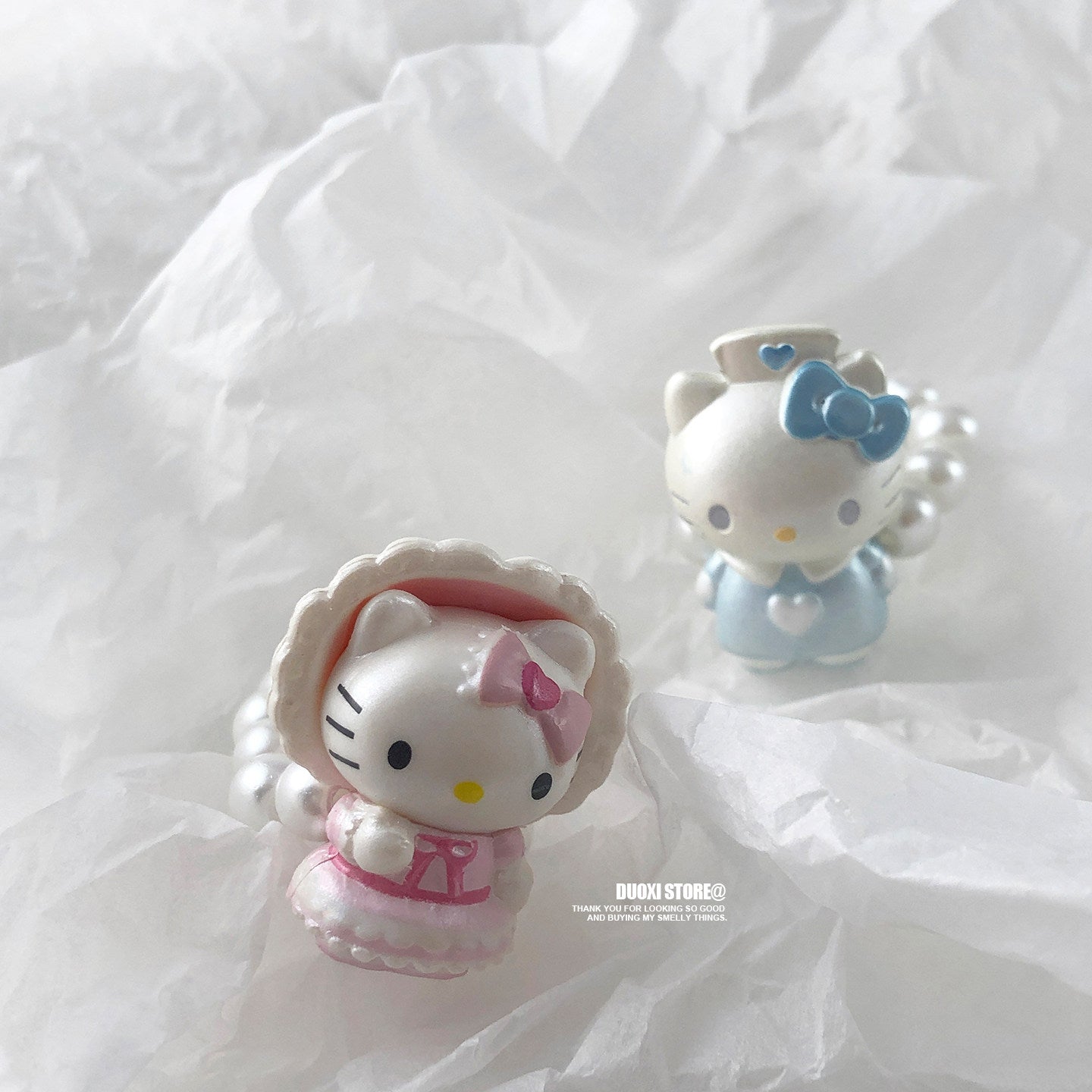 Kawaii Kitty Pearl Beaded Ring | Cute Japanese Jewelry | Duoxi by Land Decora