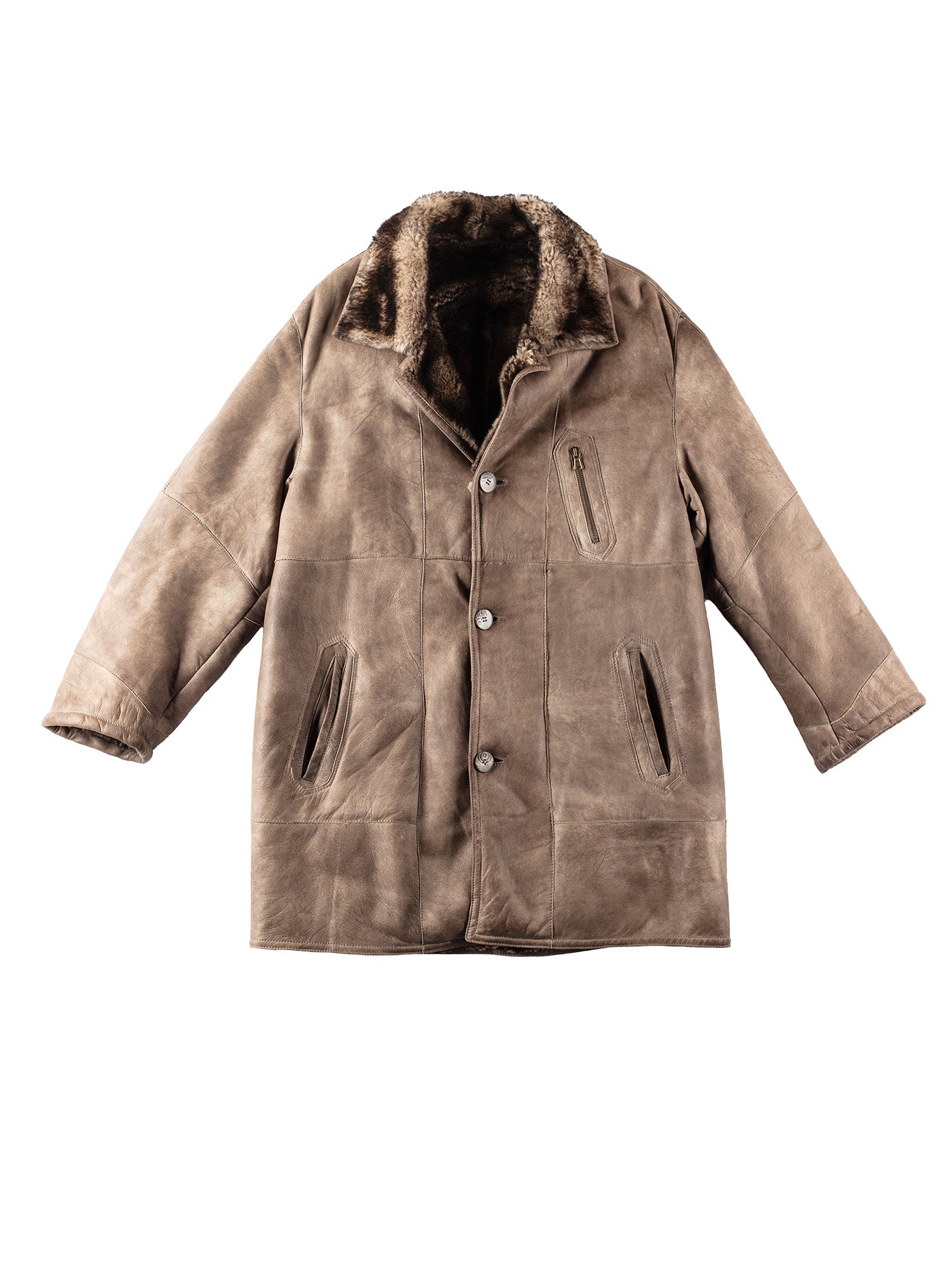 Vintage 90's Men Sheepskin Coat in Beige by Northern Grip