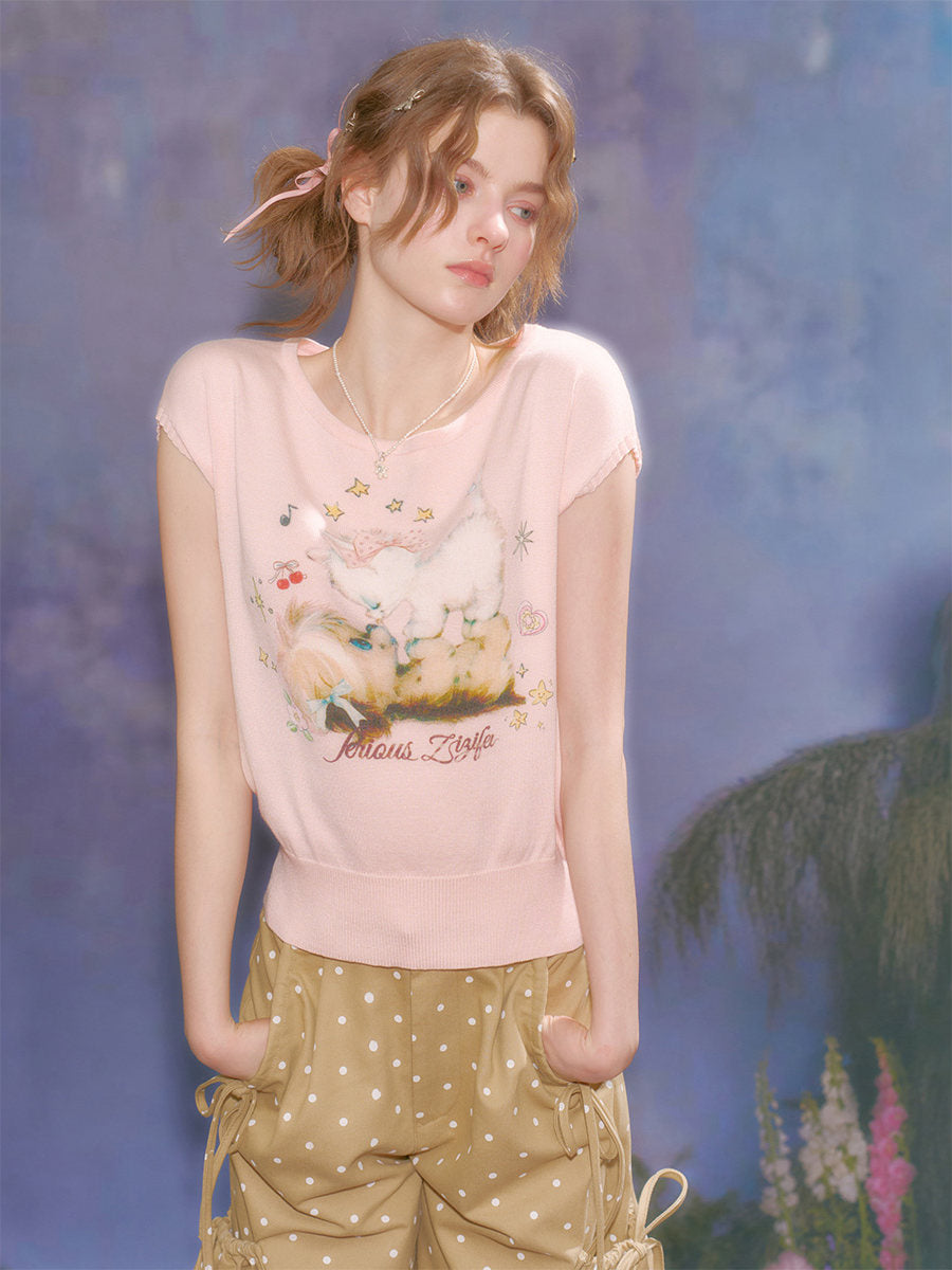 Kawaii Animal Print Knit Tee - ziziFei by Land Decora