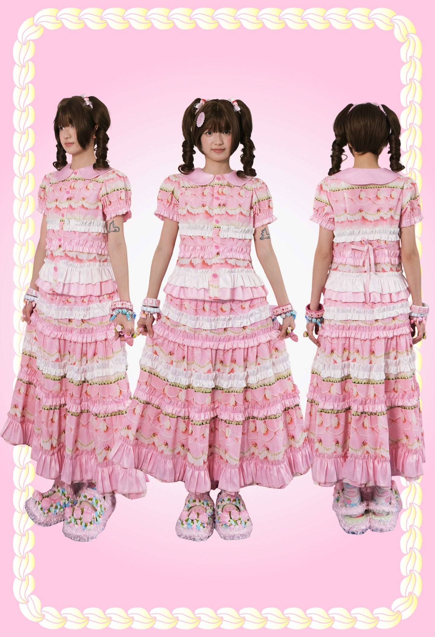 Vintage Cake Print Doll Collar Set | Sweet Lolita Kawaii Fashion by Land Decora