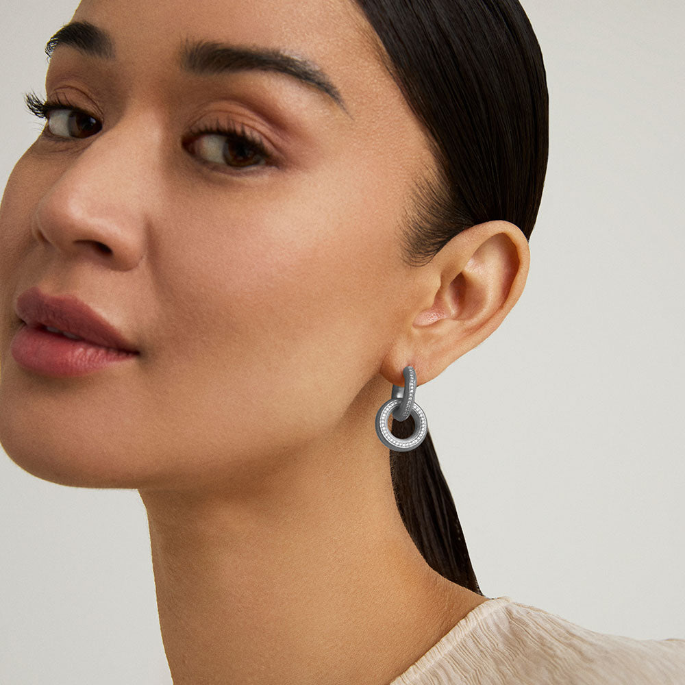 Colette Pave Drop Earrings in Silver by Sierra Deene