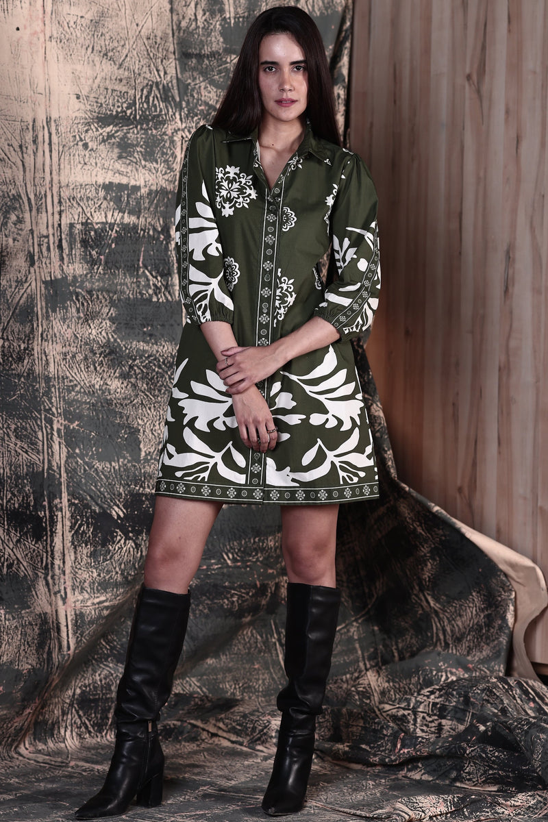 OLIVE FOLIAGE AVA DRESS by Maude Vivante