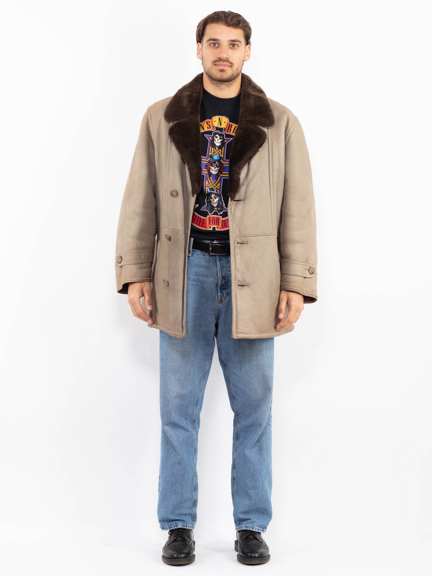 Vintage 70's Men Sheepskin Coat in Beige by Northern Grip