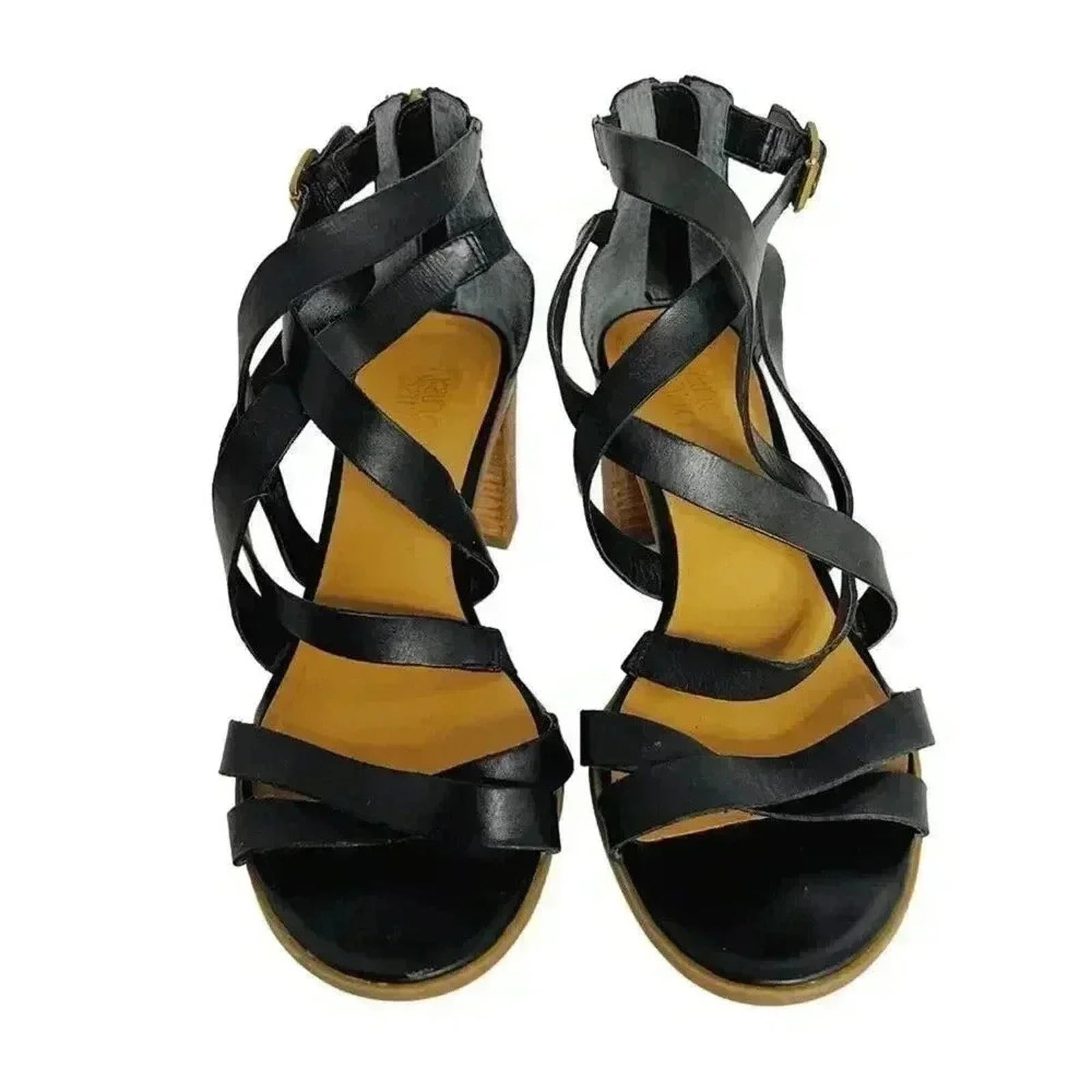 Franco Sarto Black Leather Heeled Sandals Strappy Women's Size 9.5 by Hot Girl Secondhand