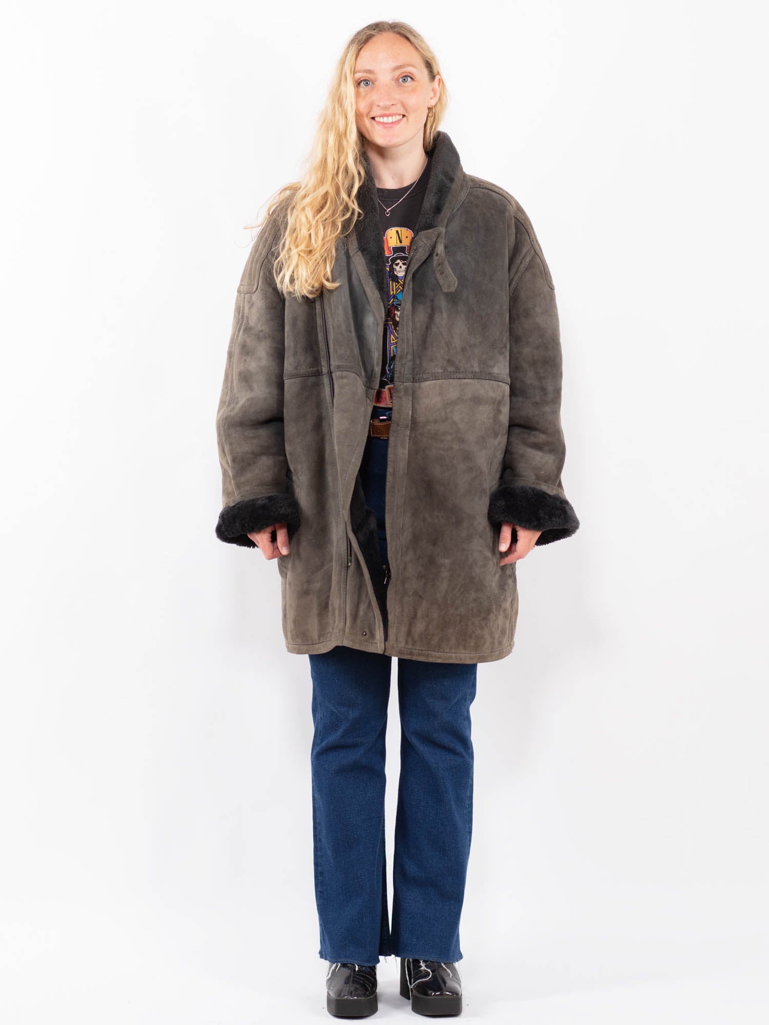 Vintage 90's Women Sheepskin Coat in Gray by Northern Grip