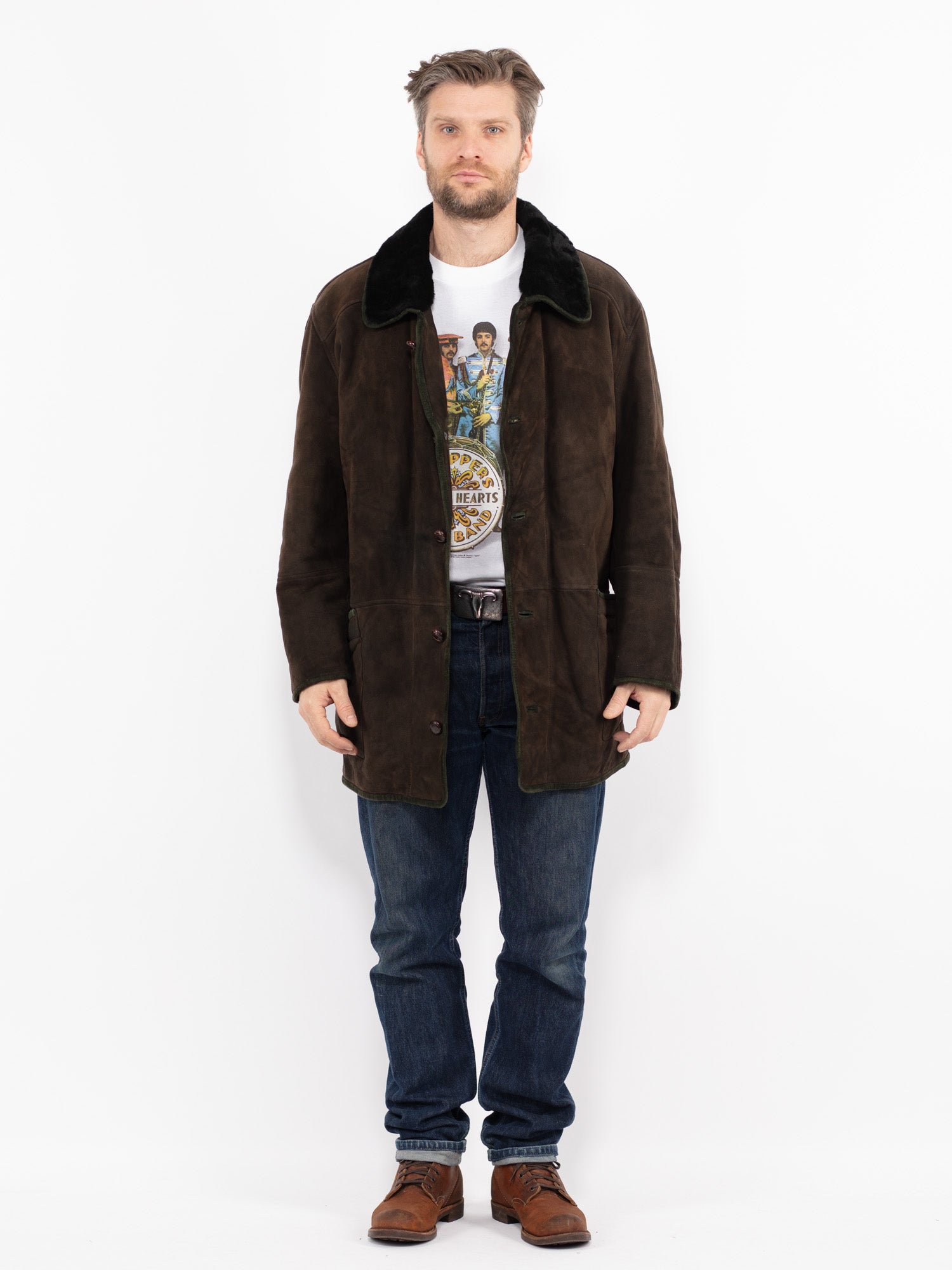 Vintage 90's Men Sheepskin Coat in Brown by Northern Grip