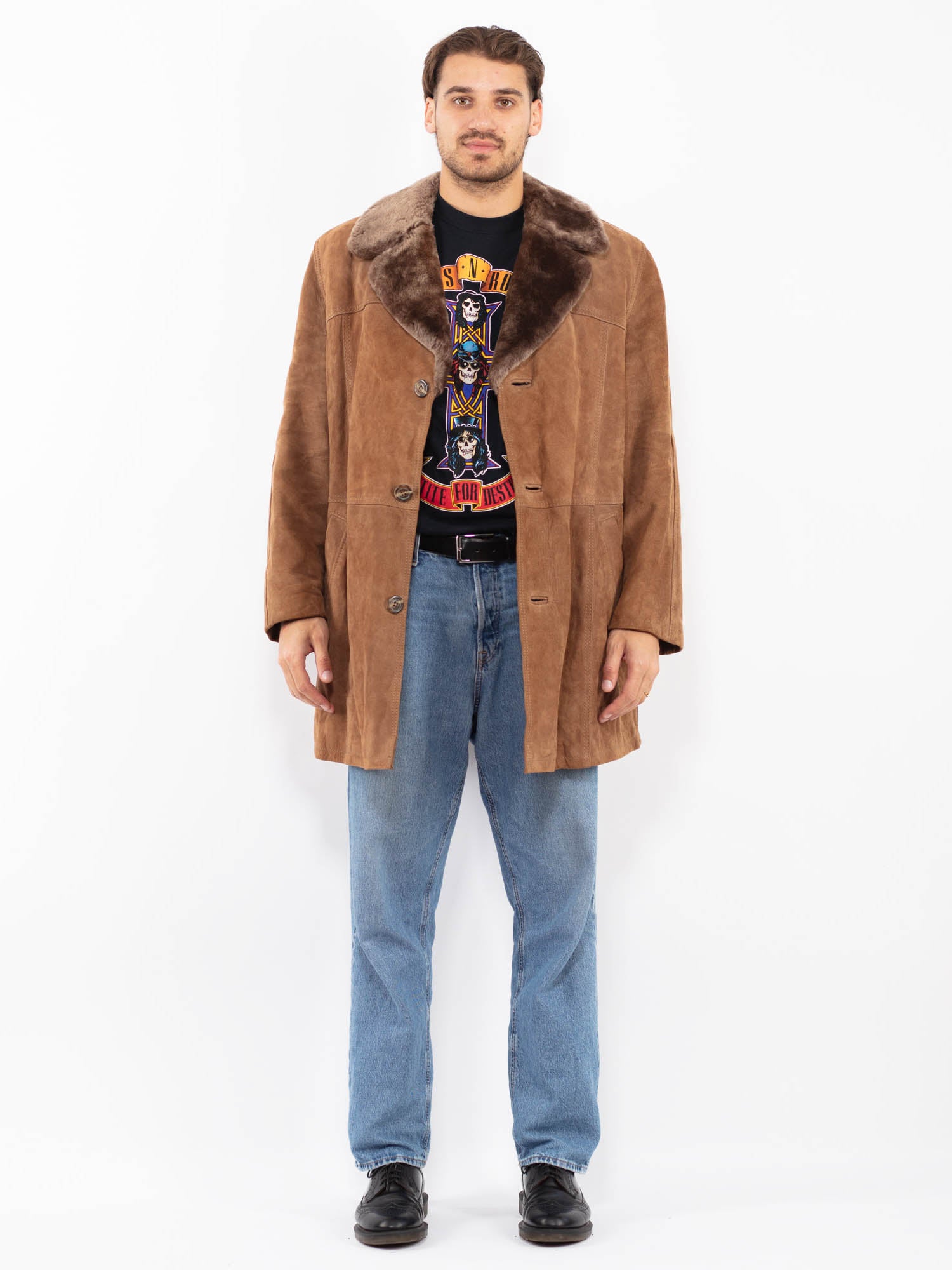 Vintage 70's Men Suede Sherpa Coat in Brown by Northern Grip