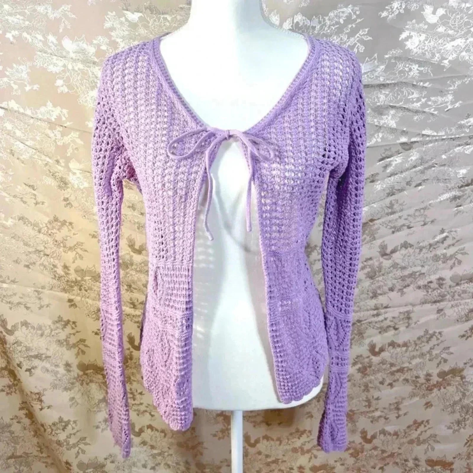 y2k Vintage Crystal Kole Purple Loose Knit Cardigan Women's Size M by Hot Girl Secondhand