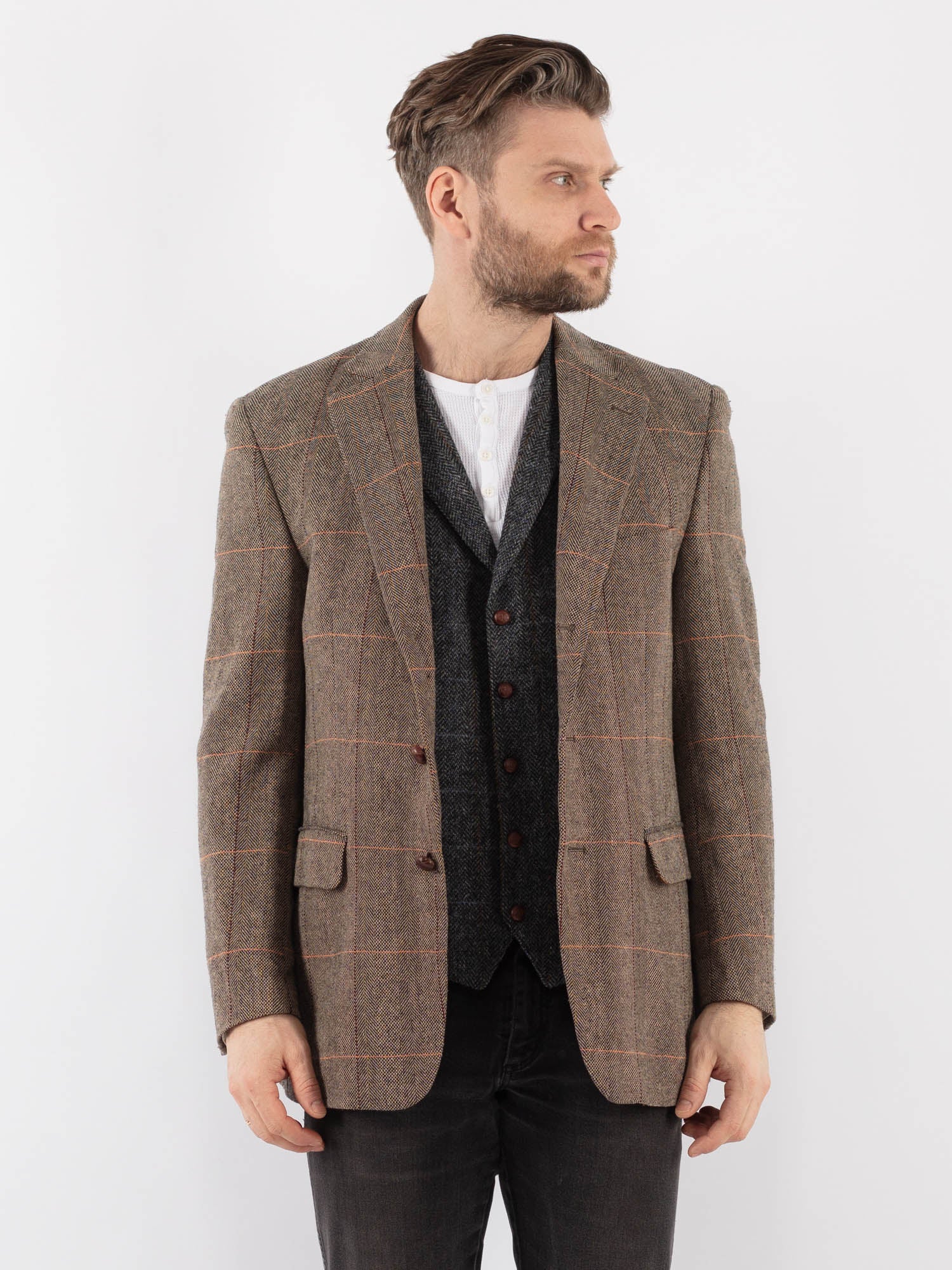 Vintage 90's Men Wool Blend Blazer Jacket in Gray by Northern Grip