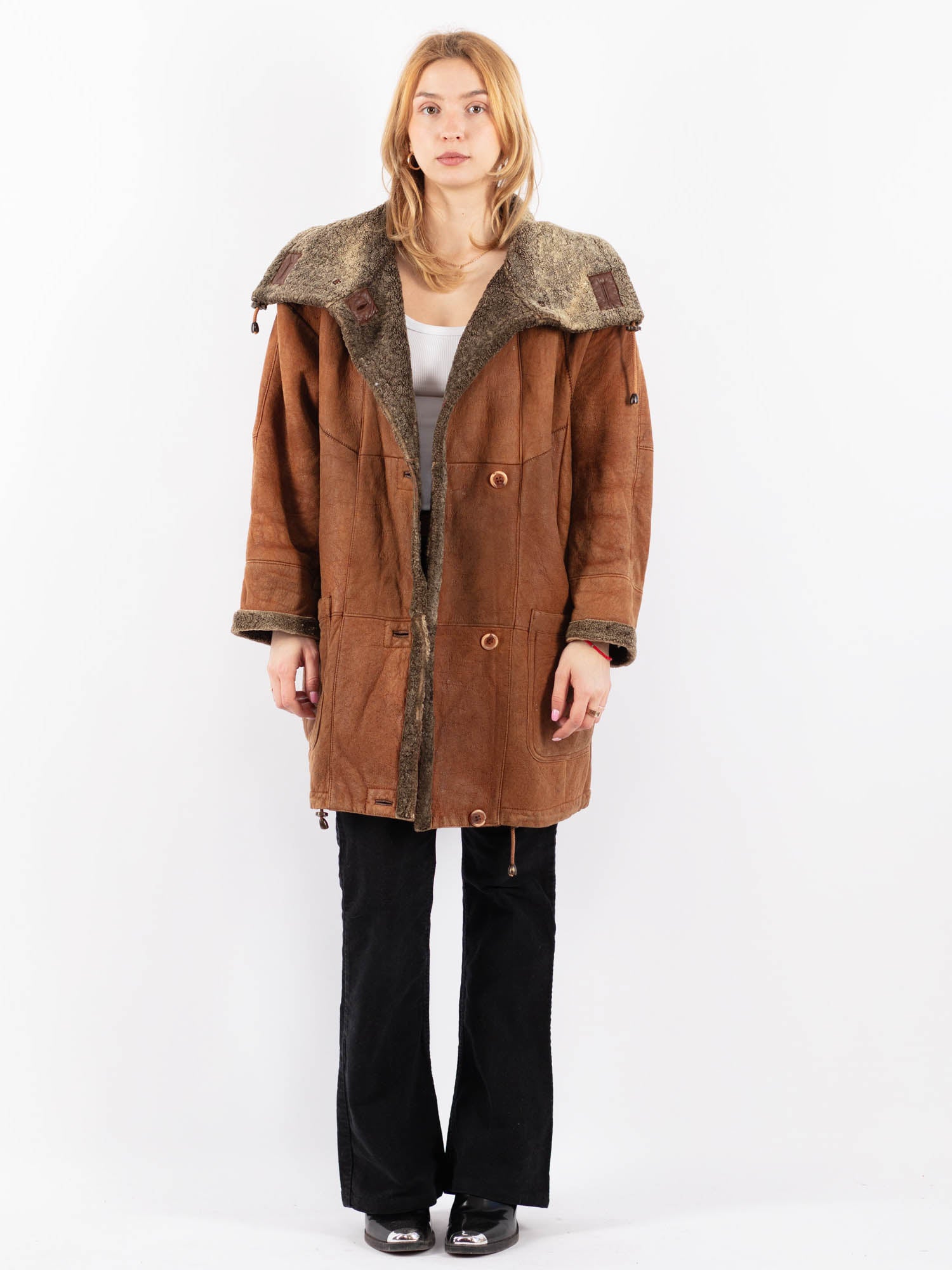 Vintage 90's Women Sheepskin Coat in Brown by Northern Grip
