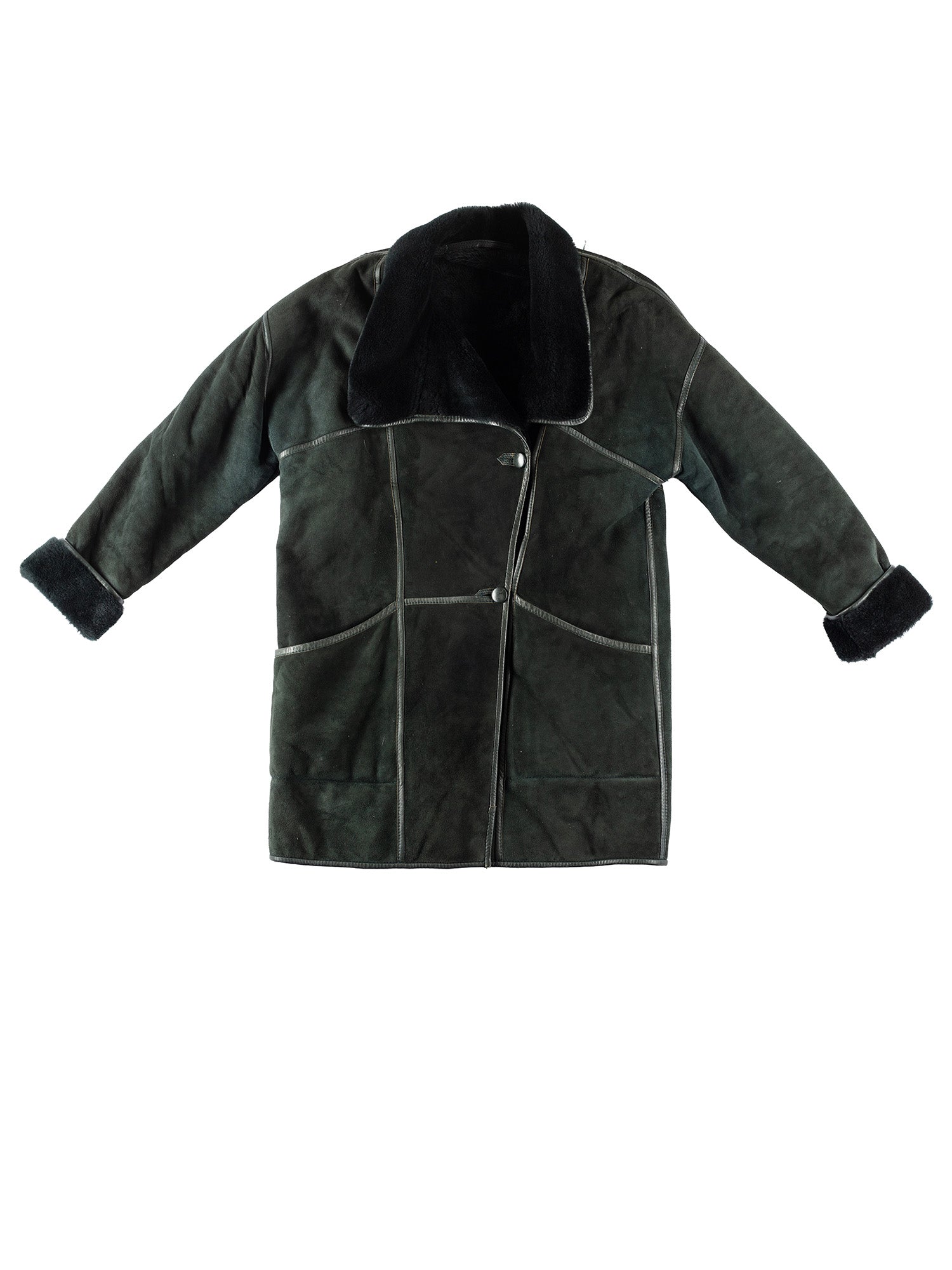 Vintage 90's Women Sheepskin Coat in Dark Green by Northern Grip