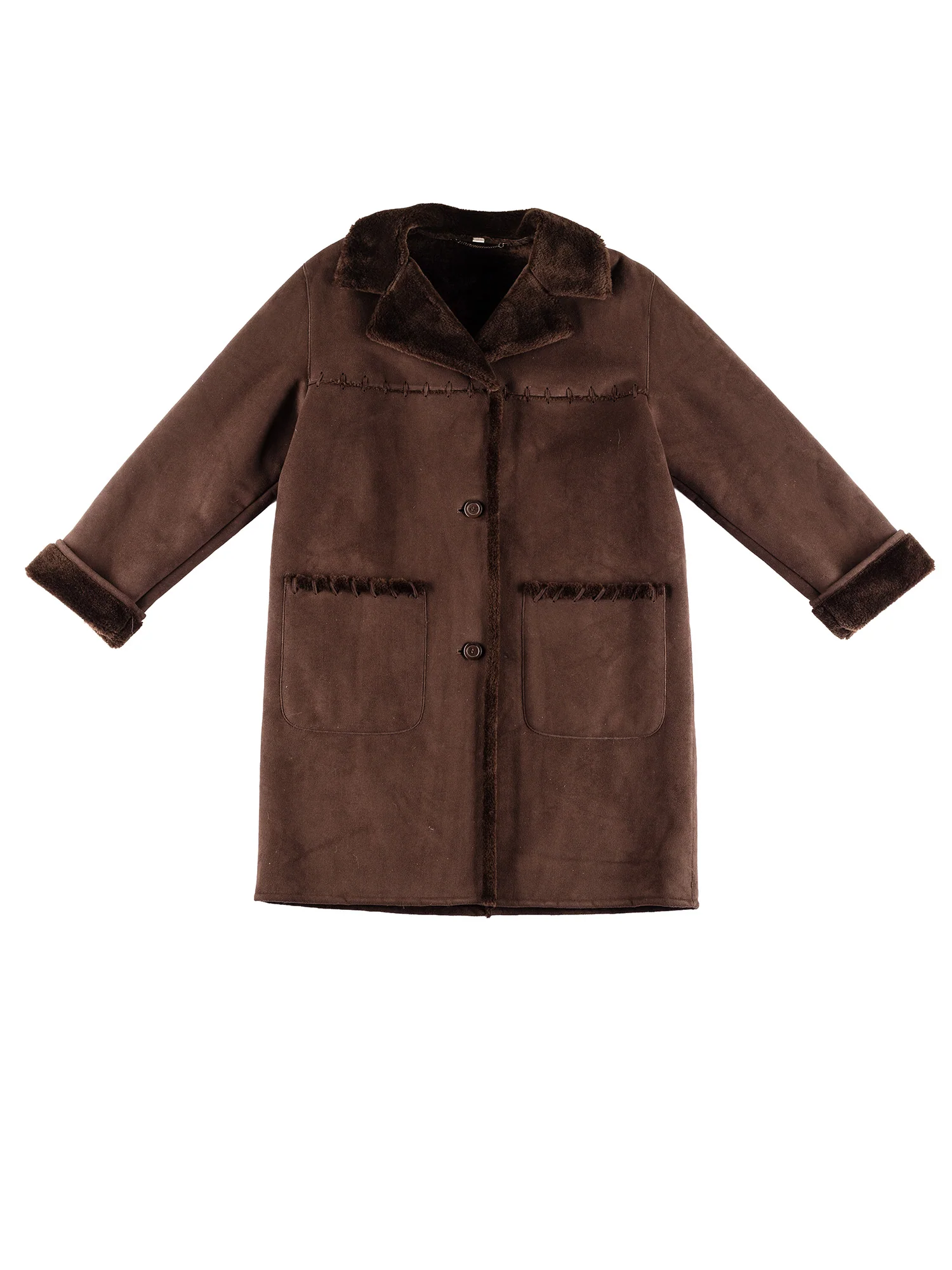 Vintage 80's Women Faux Sheepskin Coat in Brown by Northern Grip