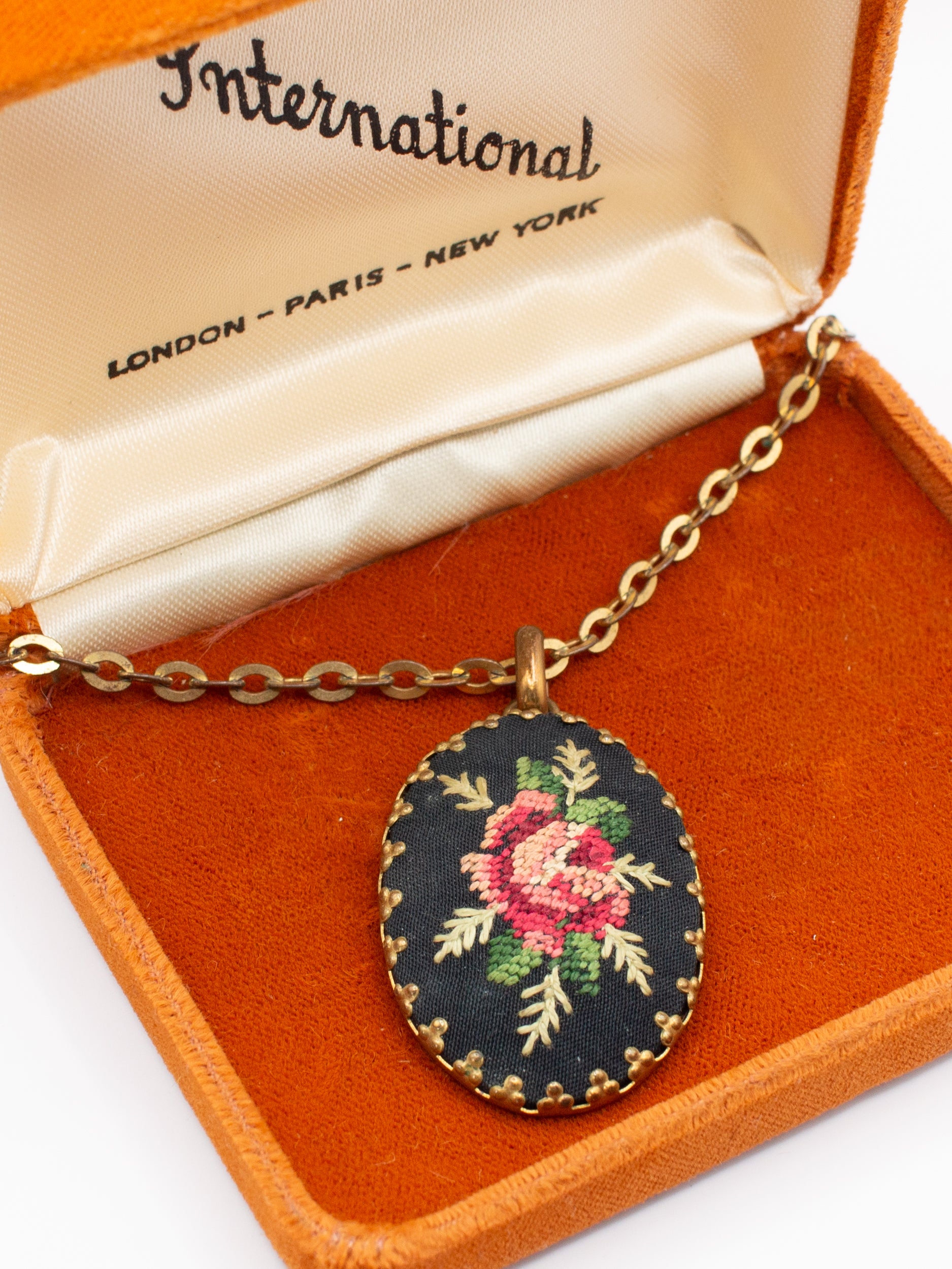 Vintage 30's French Petit Point Rose Necklace by Northern Grip