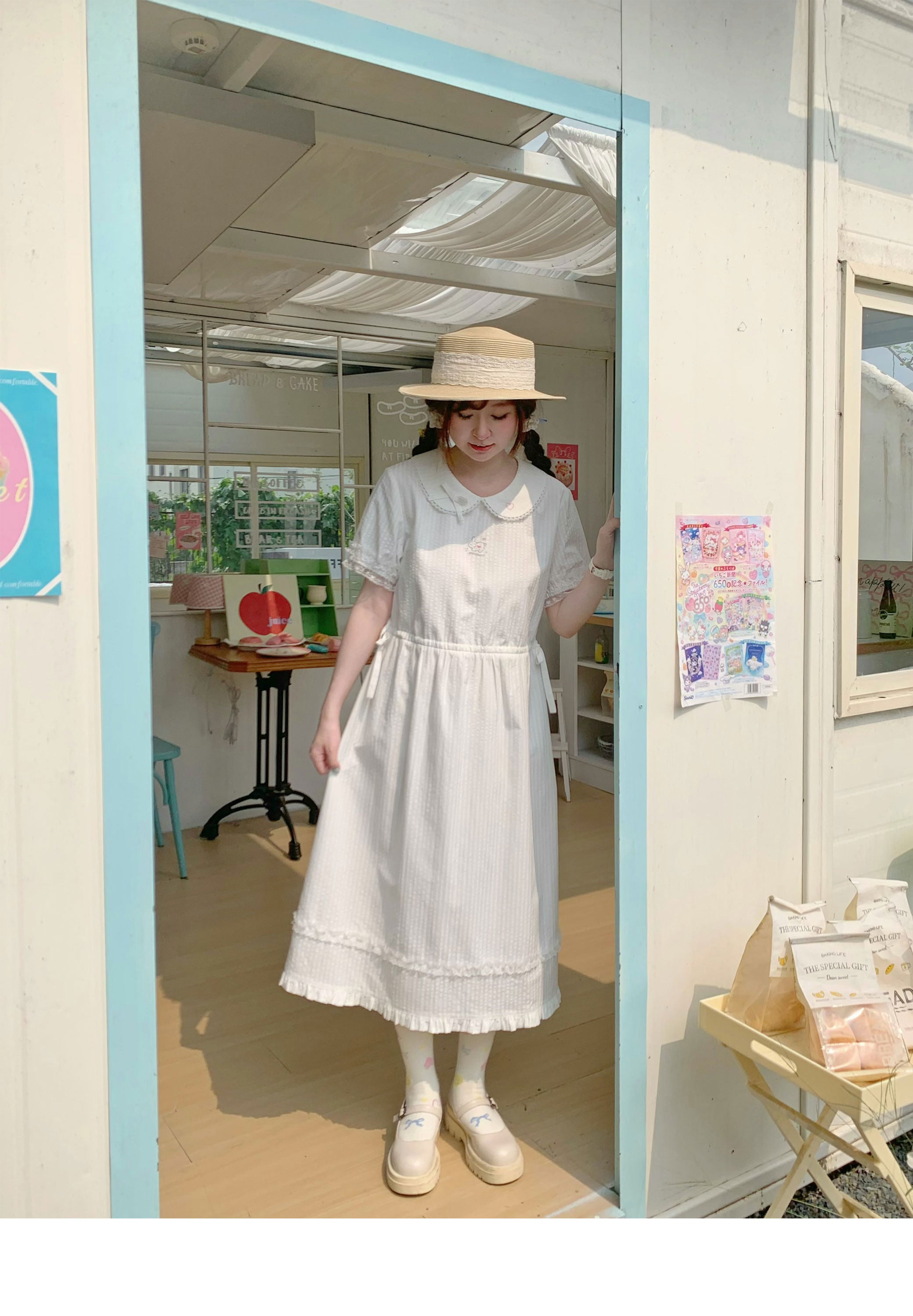 White Rabbit Embroidery Midi Dress | Kawaii Japanese Girly Summer Dress by Land Decora