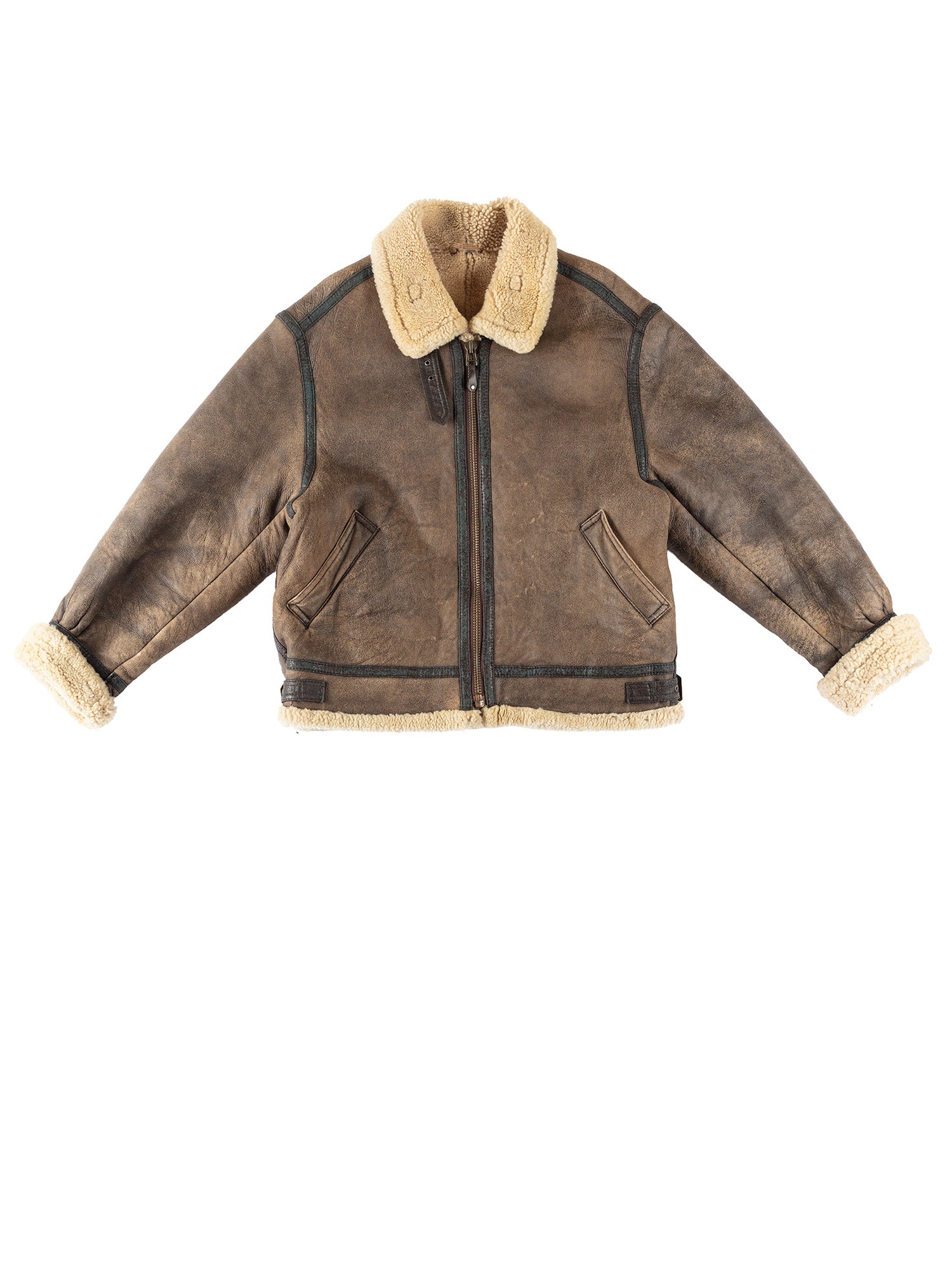 Vintage 80's Men TYPE B-3 Sheepskin Bomber Aviator Jacket Contract 24008423 in Brown by Northern Grip