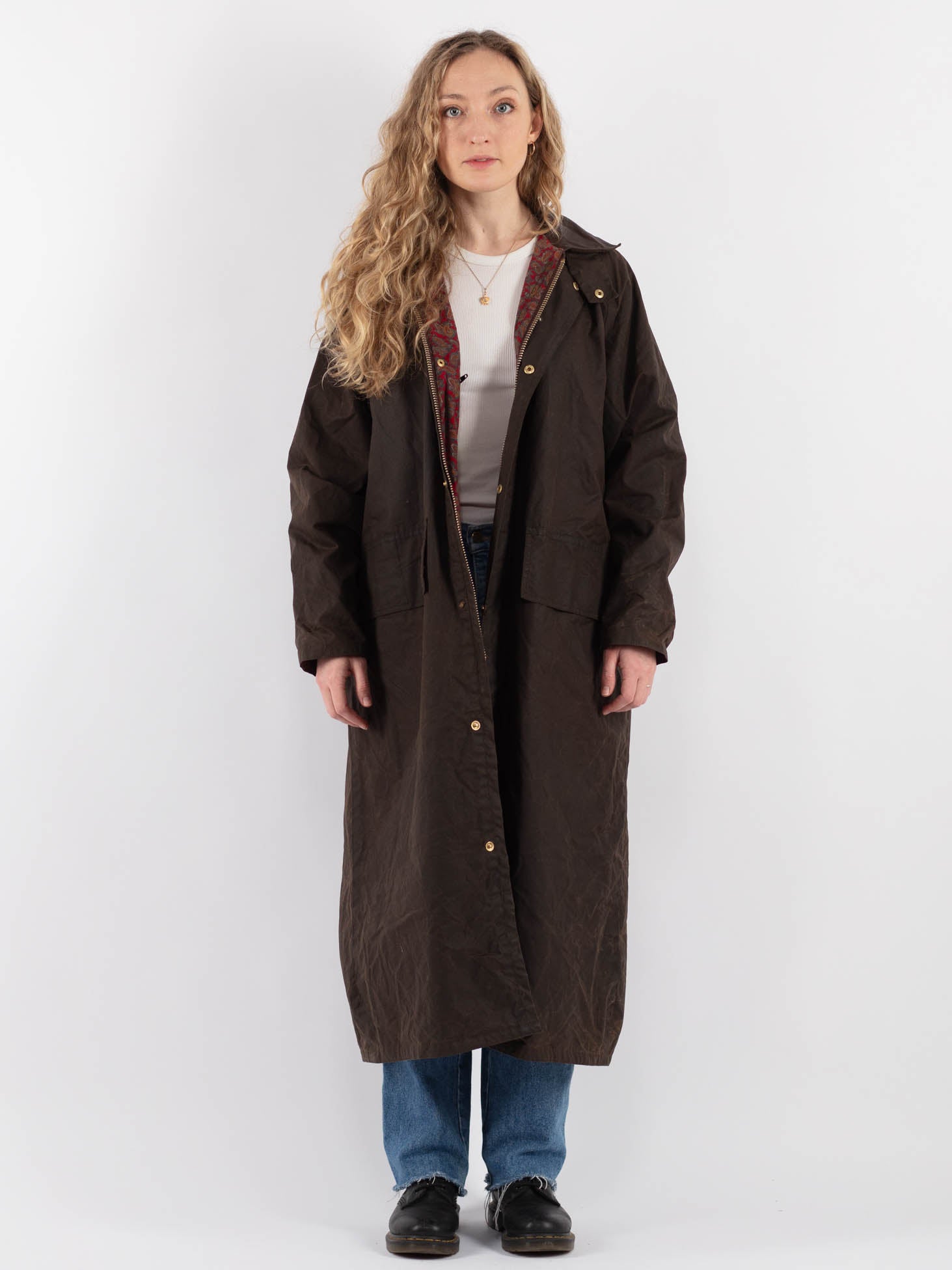 Vintage 80's Women Waxed Canvas Long Coat in Brown by Northern Grip