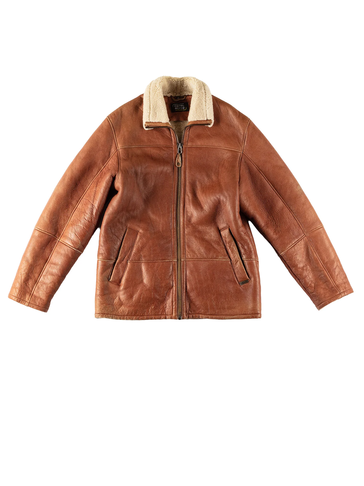 Vintage 80's Men Camel Active Sheepskin Coat in Cognac Brown by Northern Grip