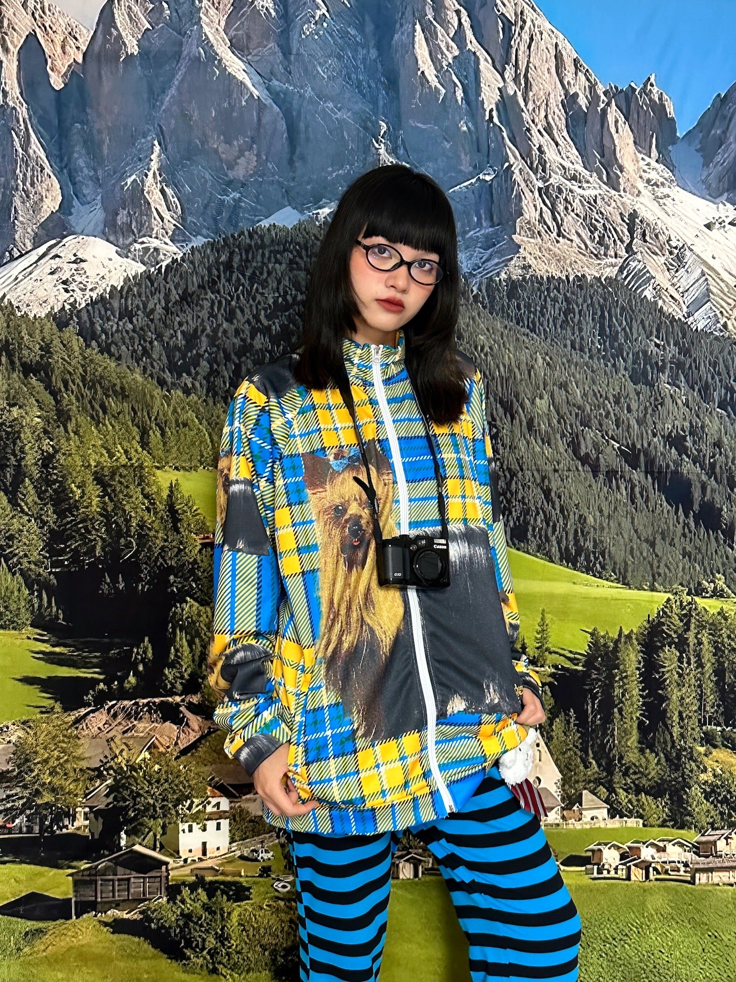Harajuku Zip Jacket Plaid Dog Print Lightweight - BunnyBunnyGun by Land Decora