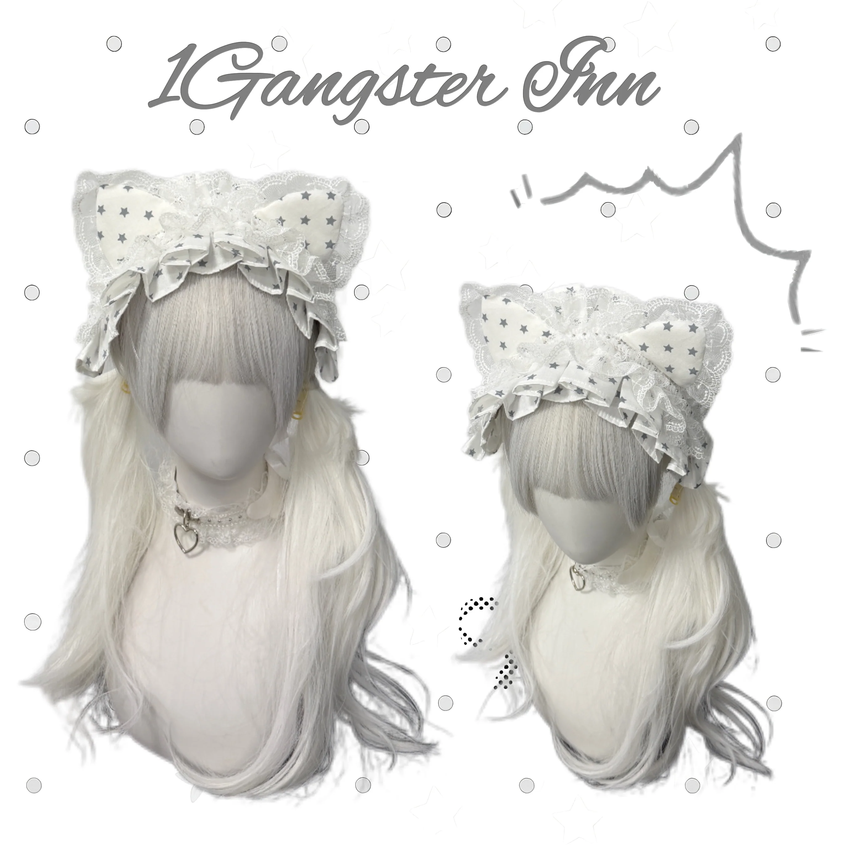 Polka Dot Cat Ear Lace Lolita Headband - 1Gangster Inn by Land Decora