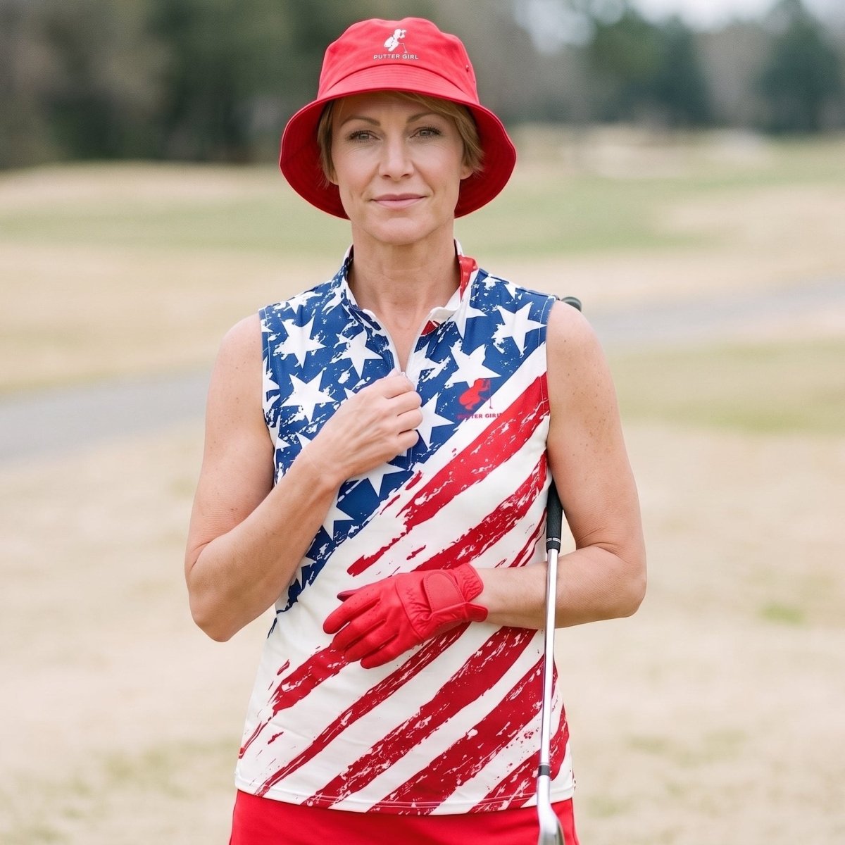 USA Sleeveless Zip Polo by Putter Girl