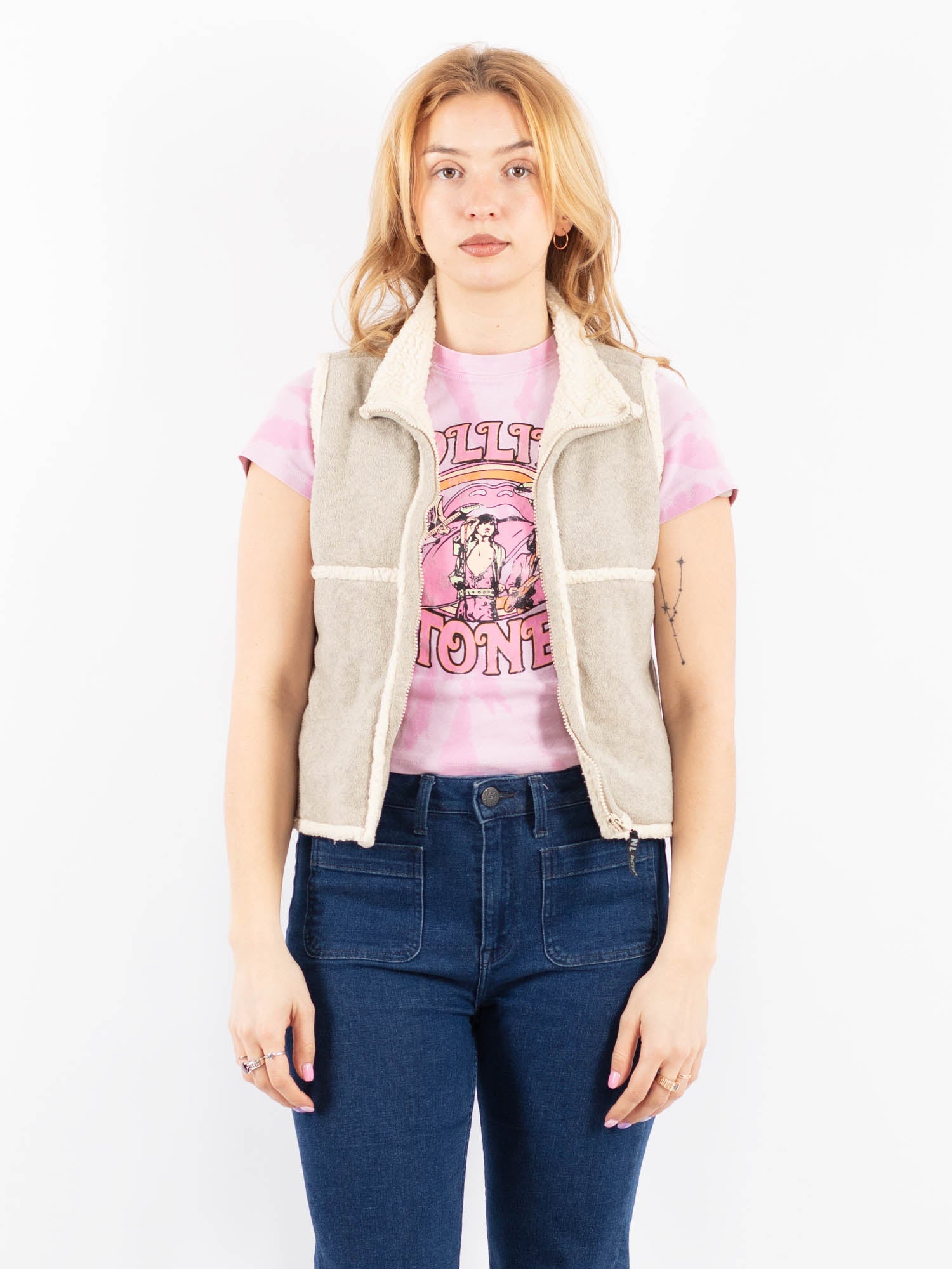 Vintage 90's Women Faux Sheepskin Vest in Gray by Northern Grip