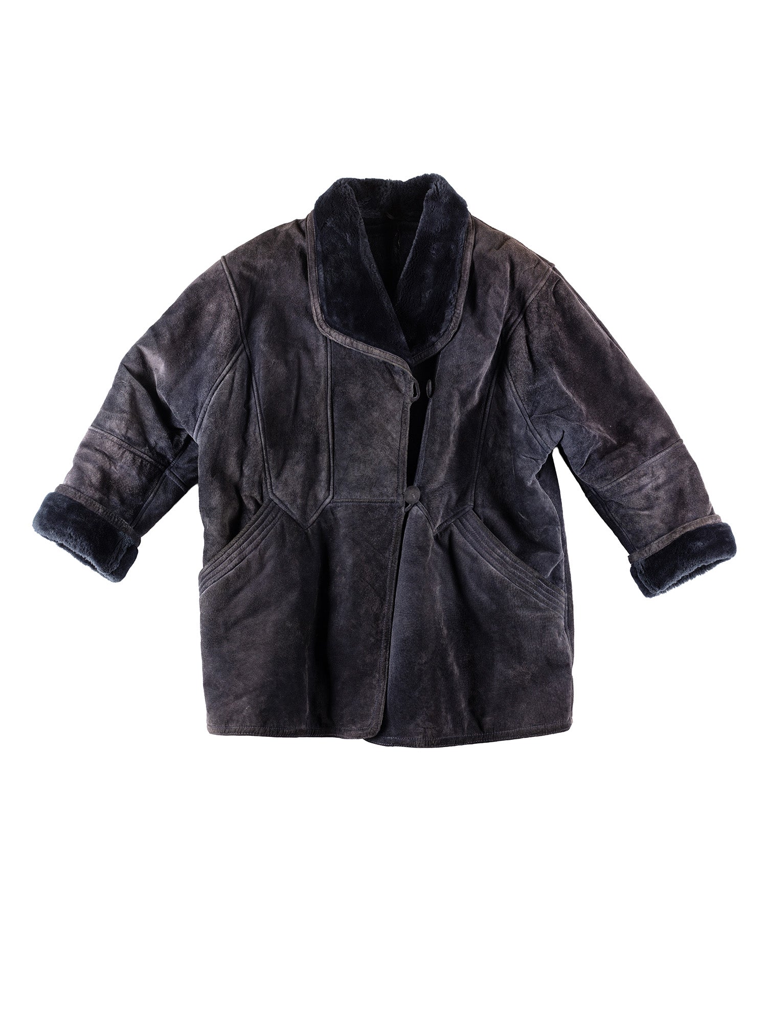 Vintage 80's Women Faux Sheepskin Coat in Purple by Northern Grip