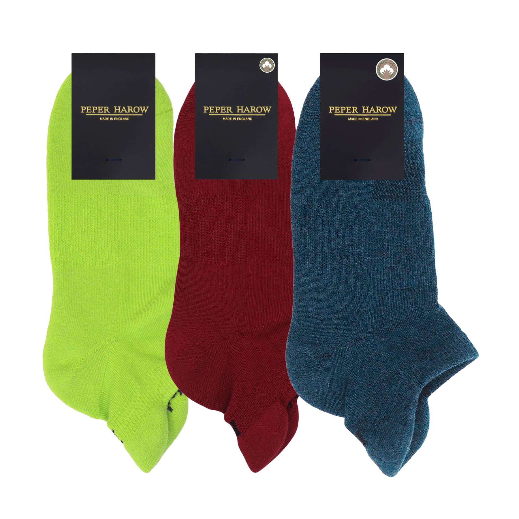 Men’s Organic Trainer Sports Sock 3 Pack – Neon, Burgundy, Navy by Peper Harow
