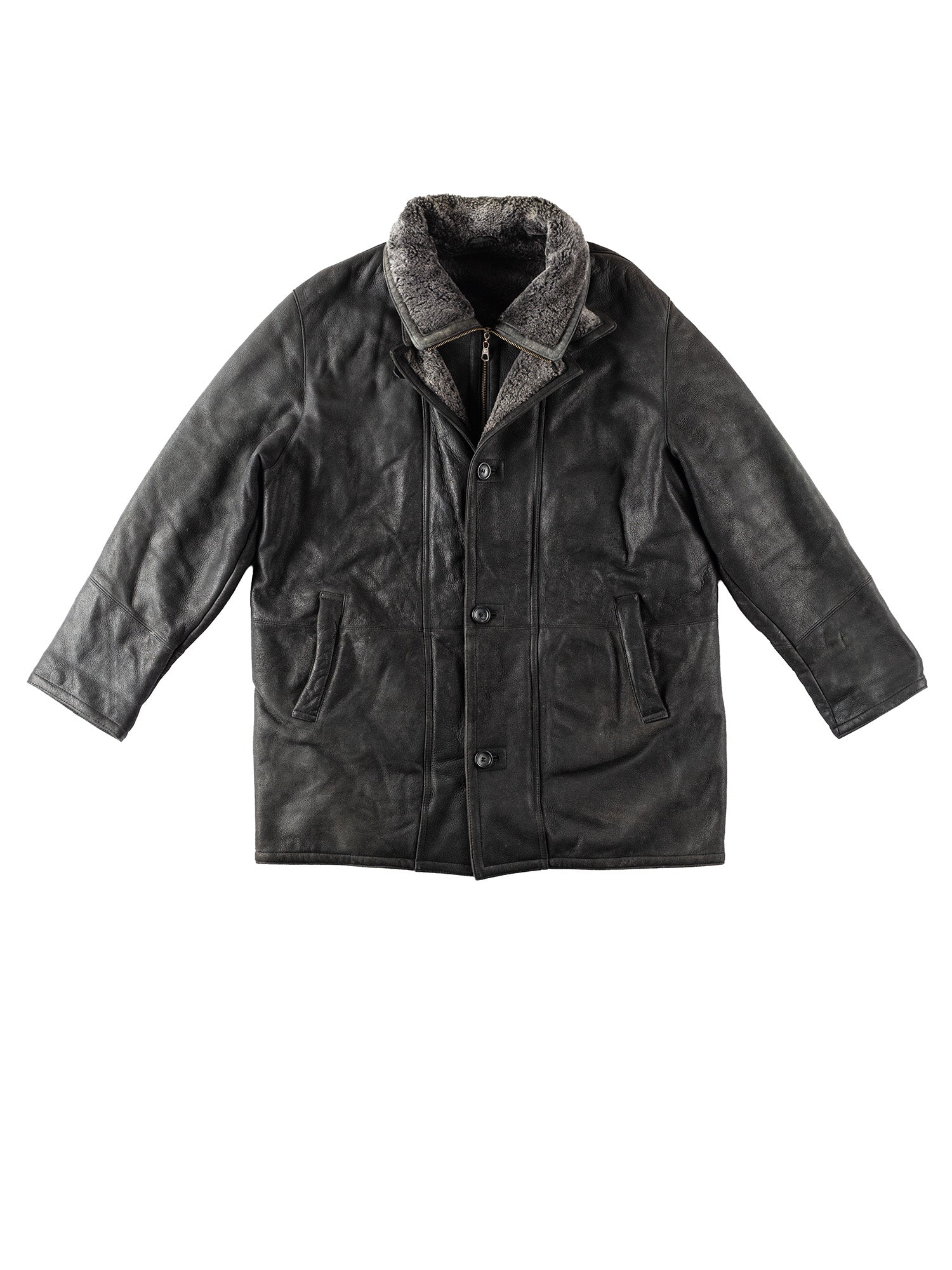 Vintage 90's Men Sheepskin Coat in Black by Northern Grip