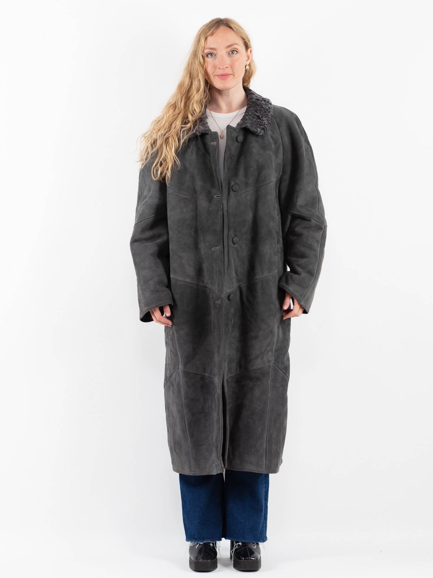 Vintage 70's Women Sheepskin Coat in Gray by Northern Grip