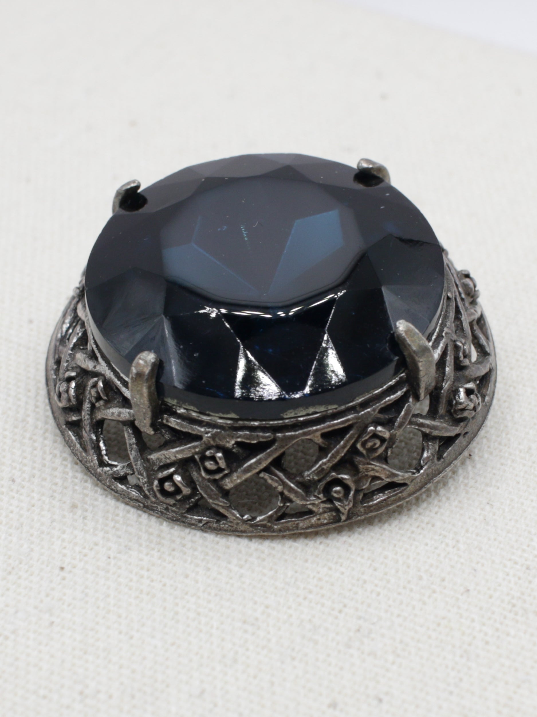 Vintage 60's Blue Glass Statement Brooch in Silver by Northern Grip