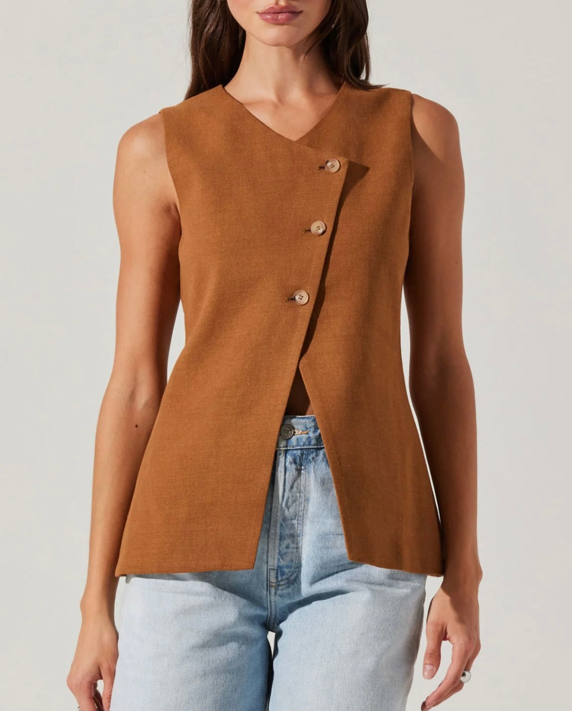 Sonja Asymmetrical Vest in Brown by Sierra Deene