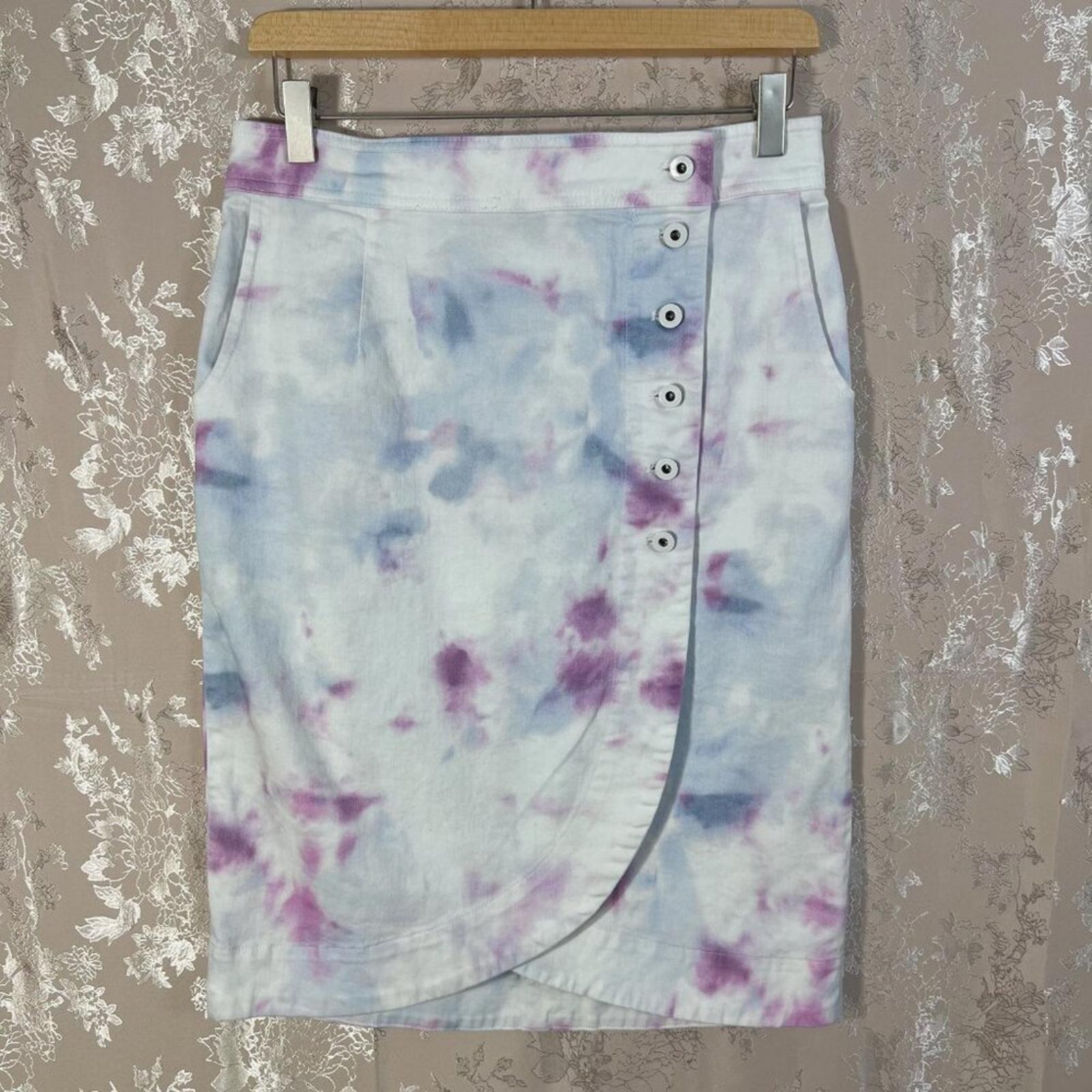 Anthropologie Kimmie Tie-Dyed Tulip Skirt Blue and Purple Denim Midi S by Hot Girl Secondhand